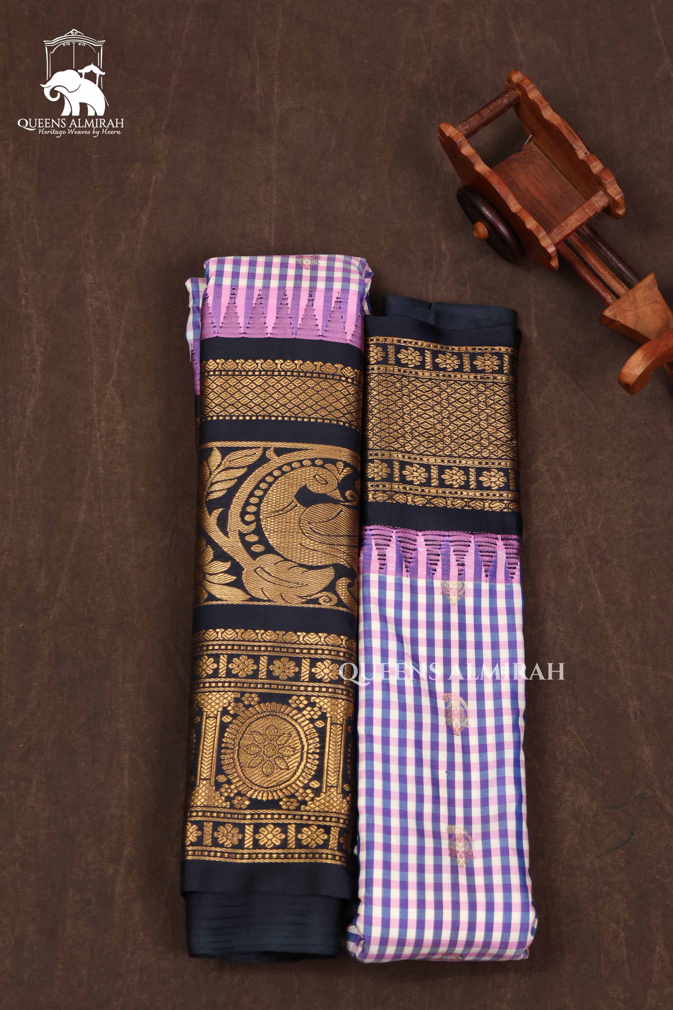 Purple With White Kattam And Brown Semi Gadwal Silk Saree