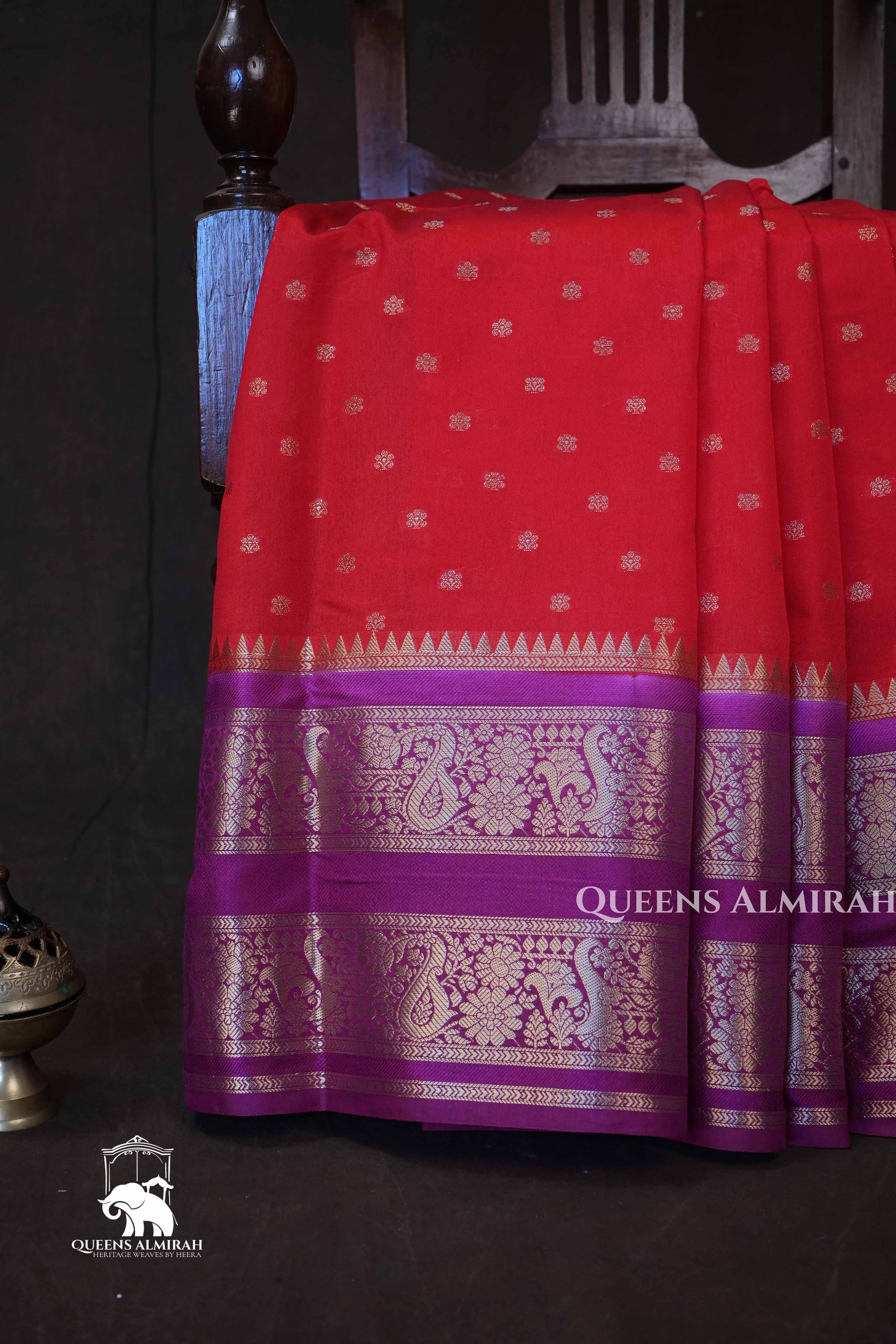 Orange With Rani Pink Semi Banarasi Katan soft Silk Saree