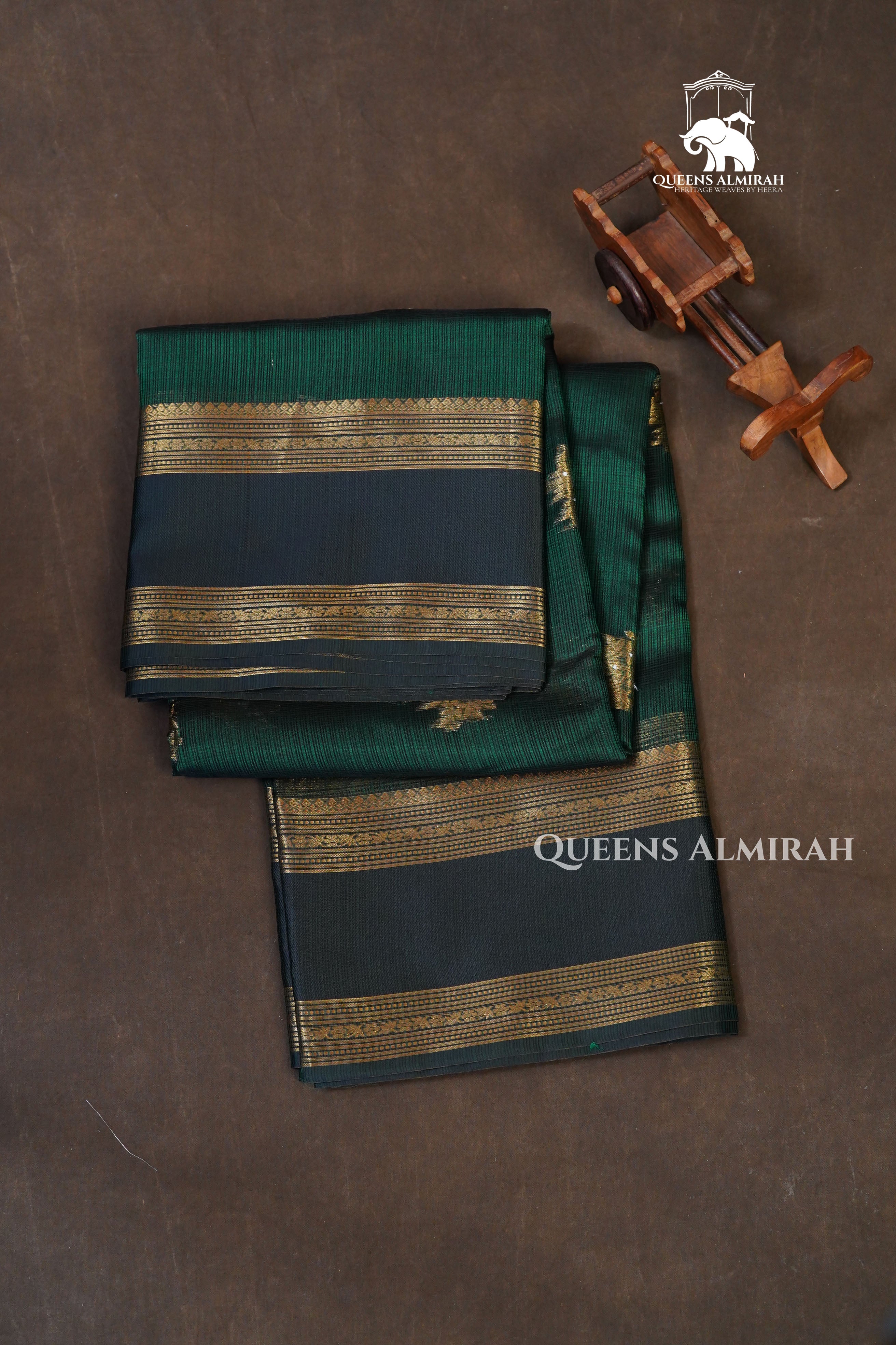 Dark Green With Gap Border Pure Kota Silk Saree