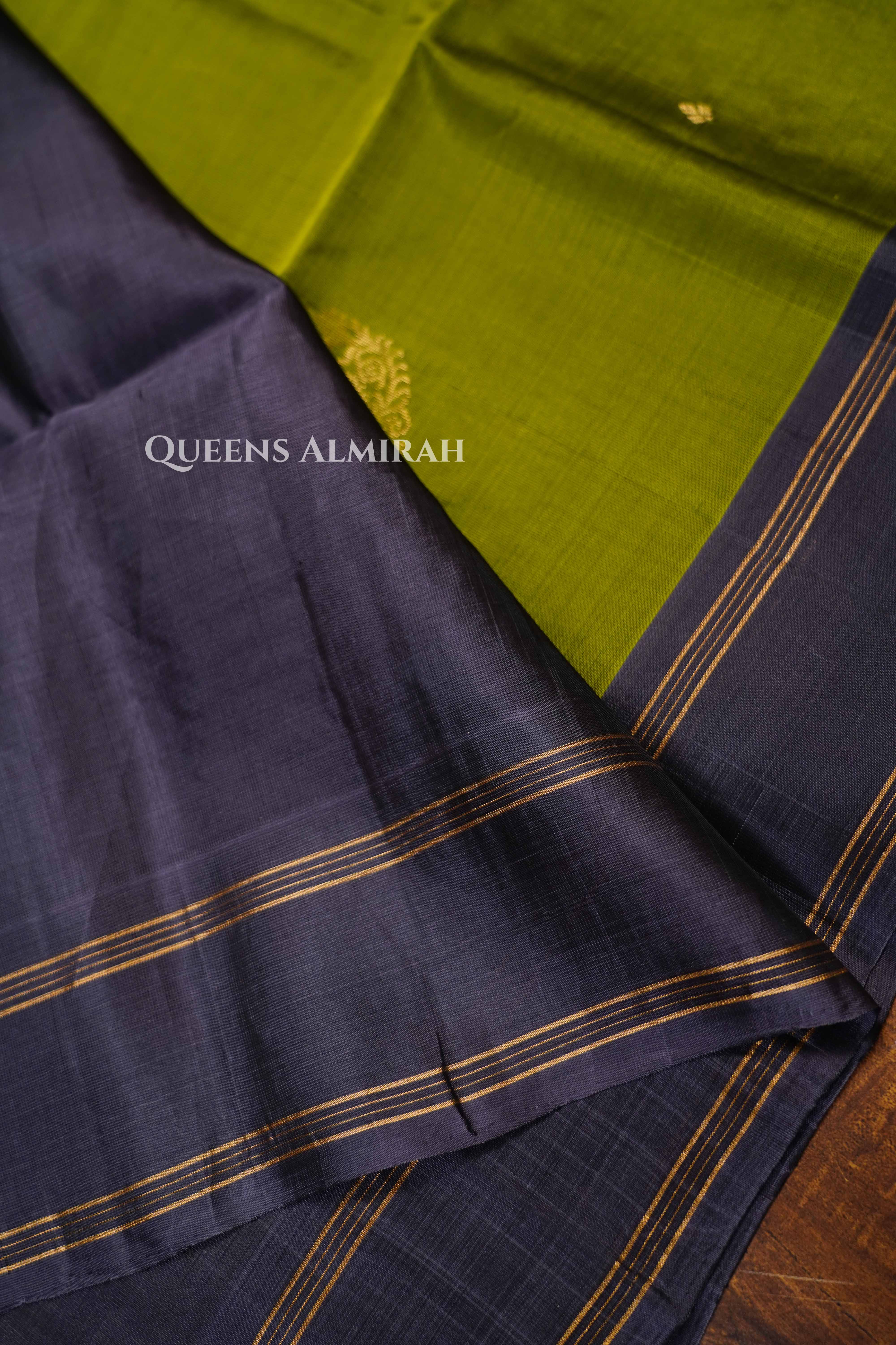 Pachai Payaru Green With Grey Pure Soft Silk Saree