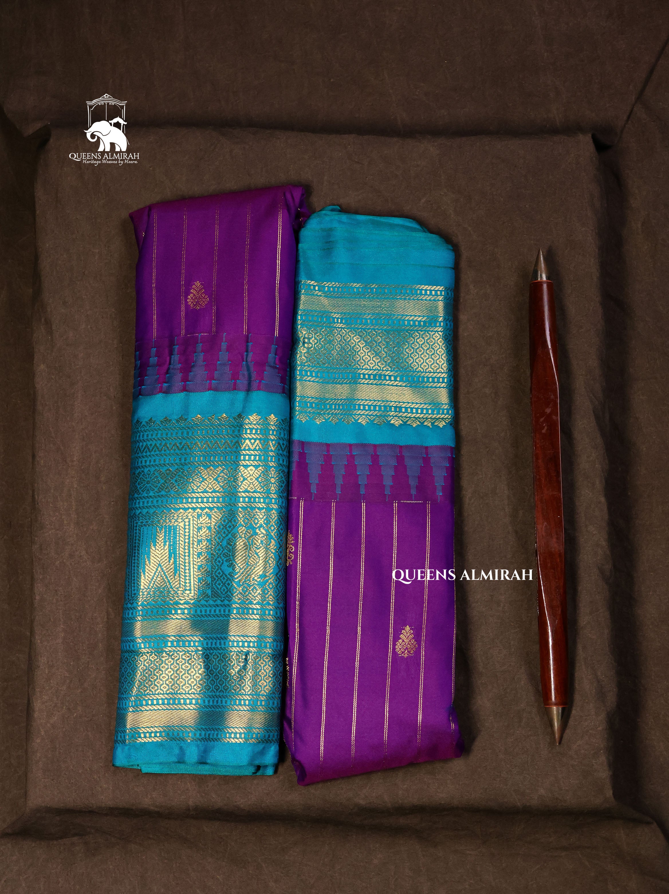 Purple With Blue Semi Gadwal Silk Saree