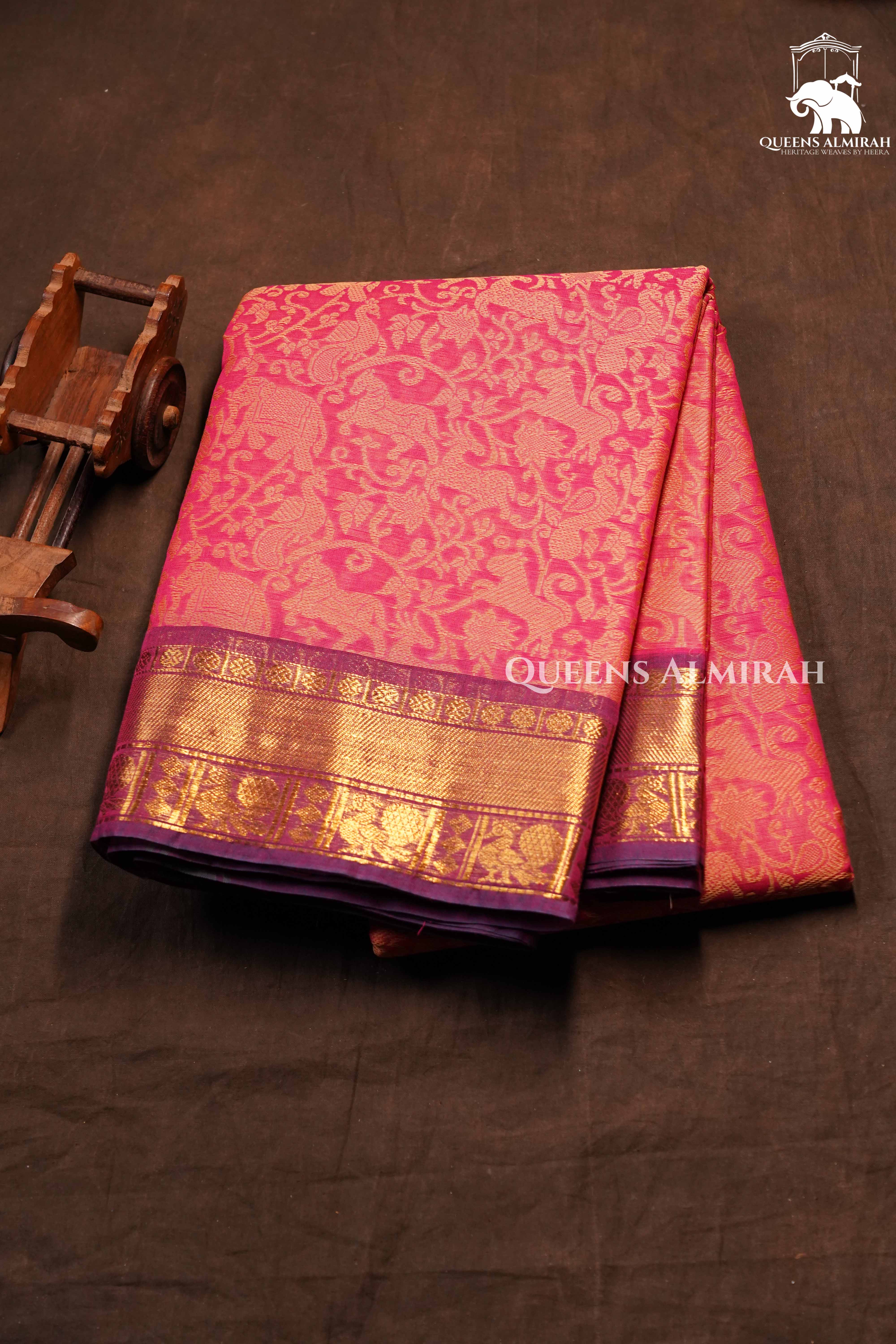Cranberry Pink With Purple Kanchi Cotton Saree