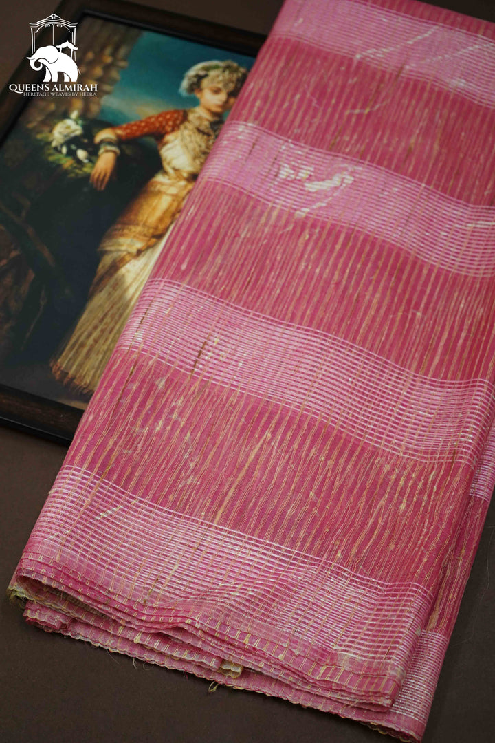 DUSTY ROSE GHICHA ORAGANZA SAREE - Queens Jewel Emporium