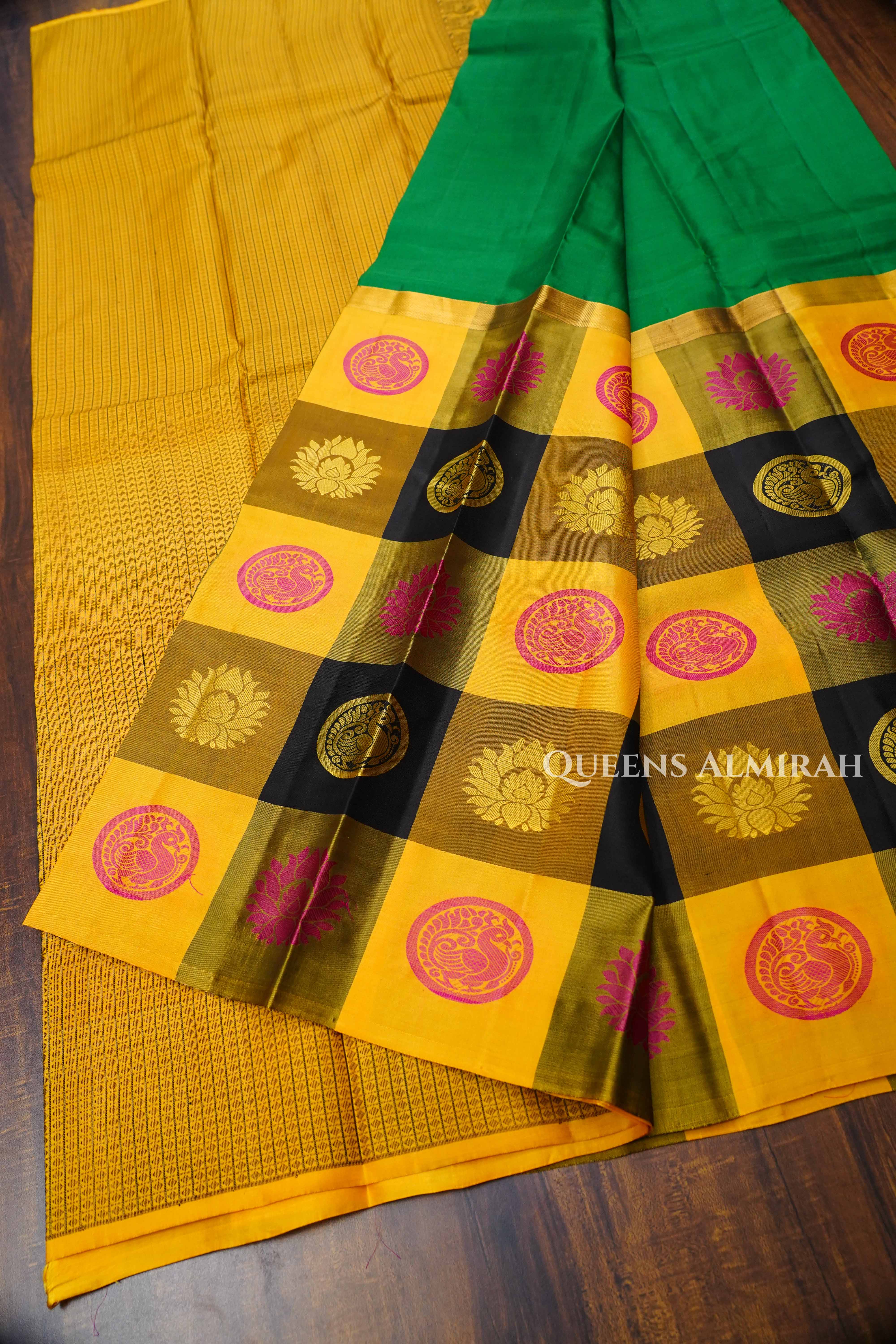 Green With Multi Checks Kanchivaram Silk Saree