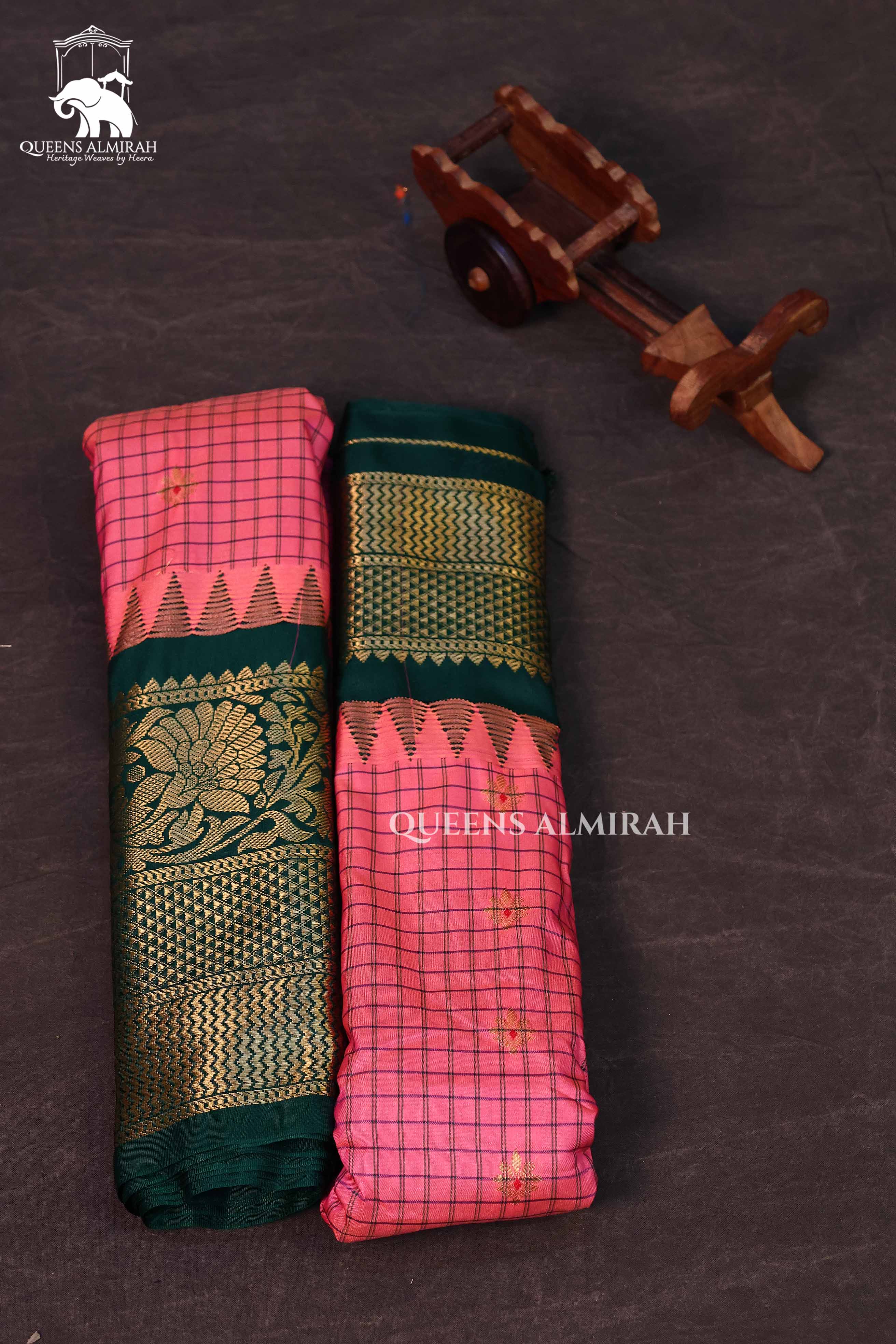 Light Orange With Green Semi Gadwal Silk Saree