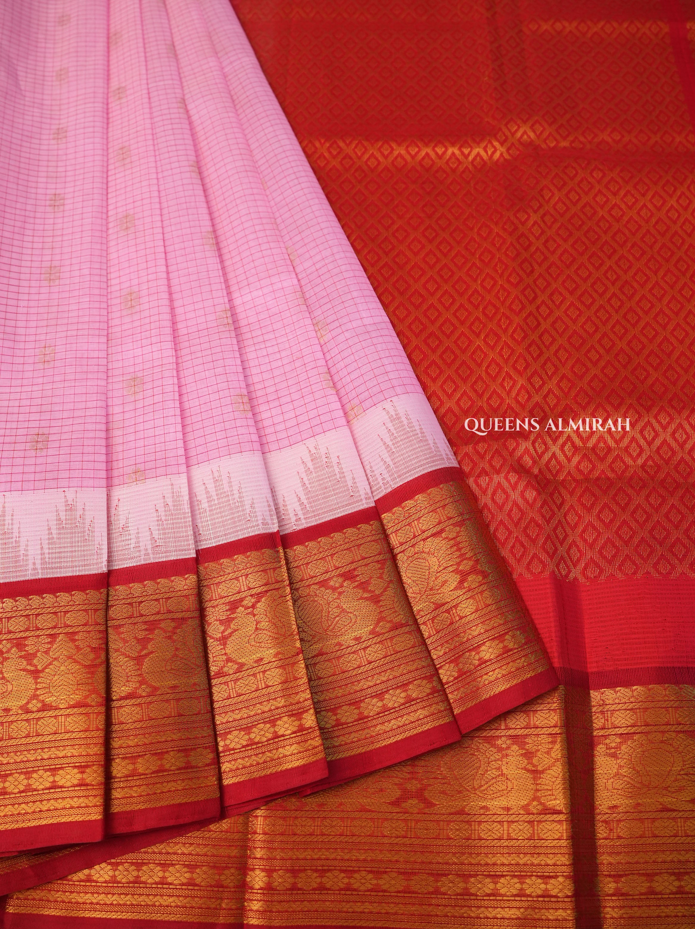 Pink With Red Pure Silk Cotton Saree