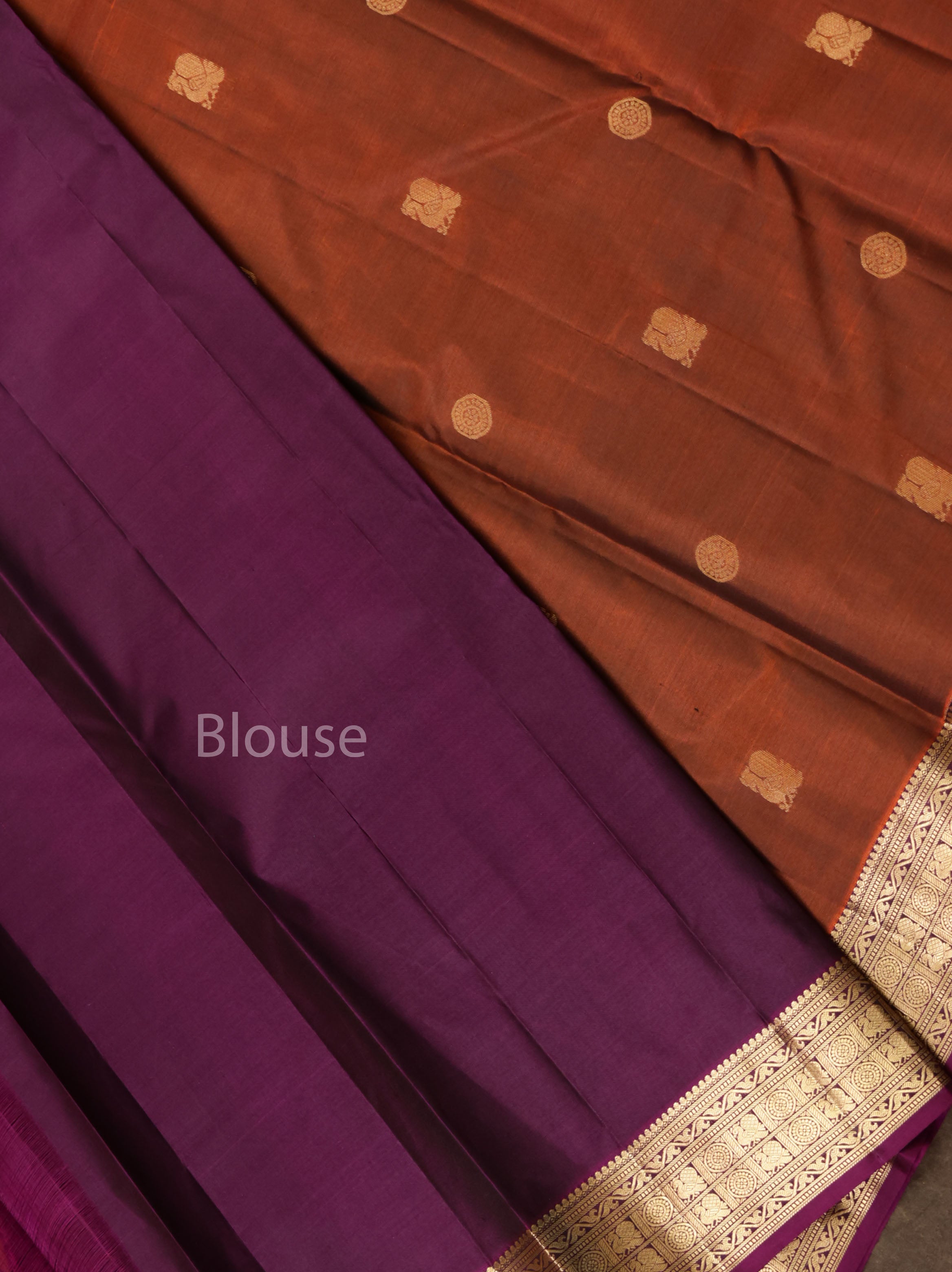 Brown With Purple Pure Kanchivaram Silk Saree