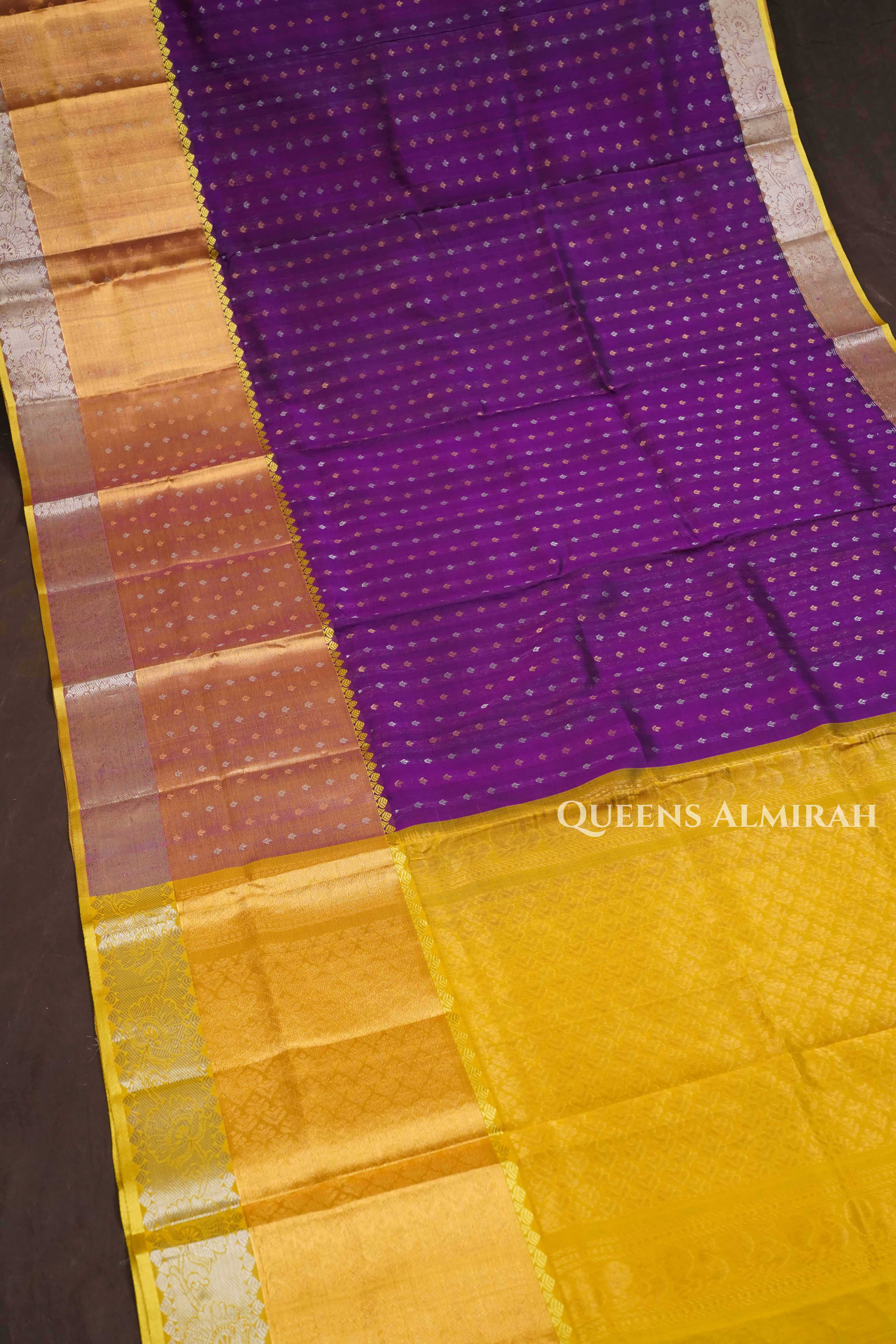 Purple With Yellow Pure Silk Cotton Saree