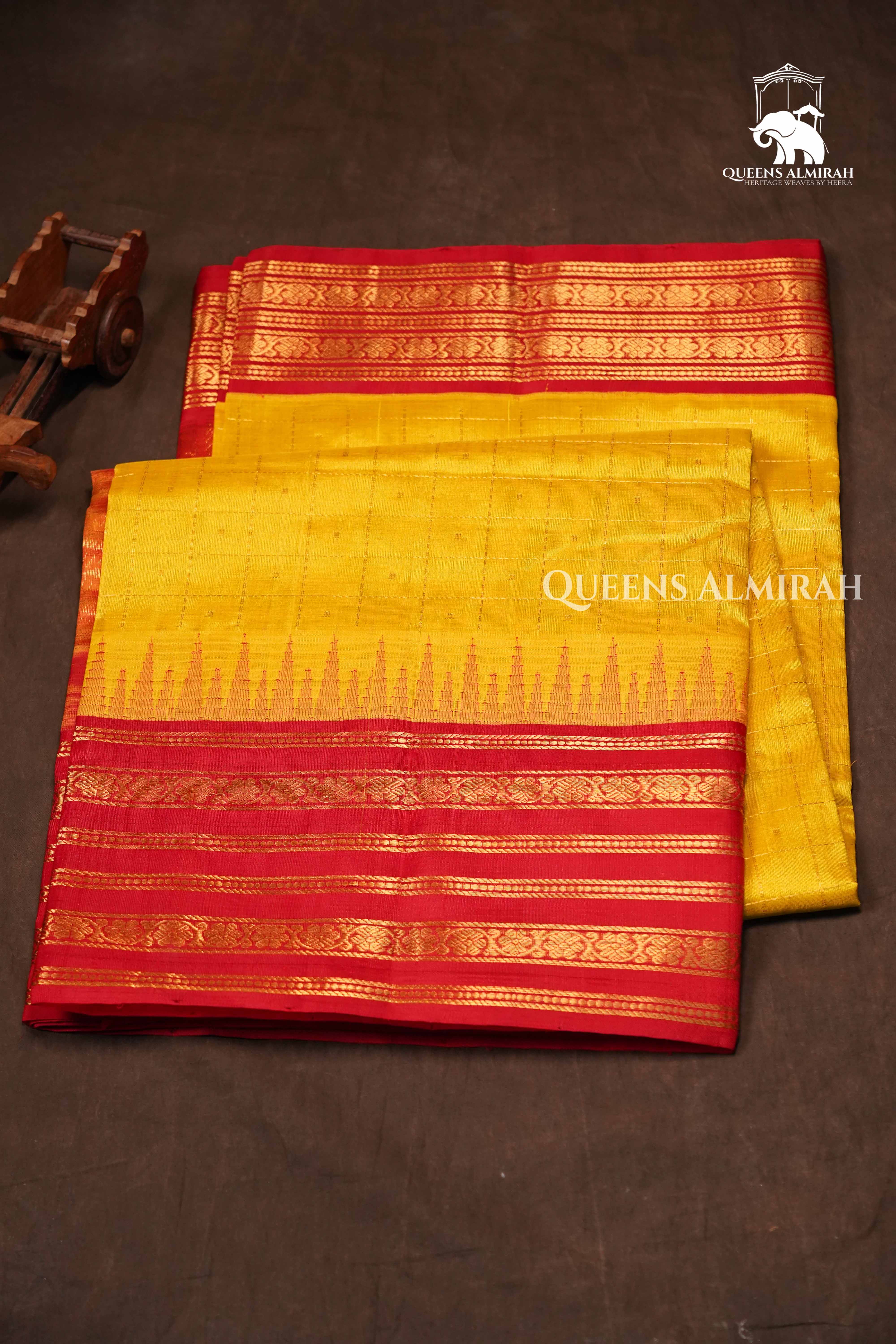 Mango Yellow With Red Pure Kanchi Silk Cotton Saree