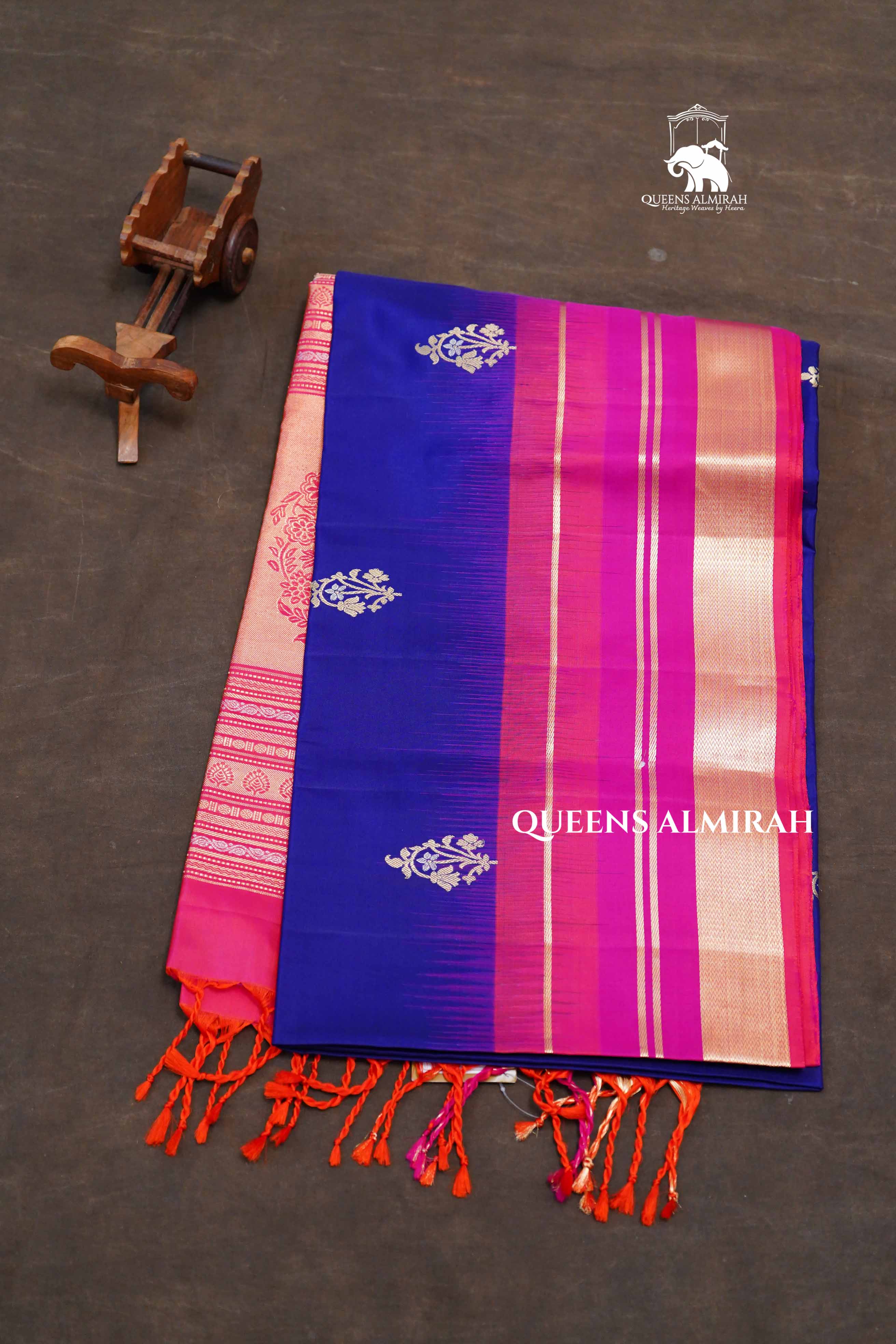 Dark Indigo With Pinkish Red Pure Soft Silk Saree