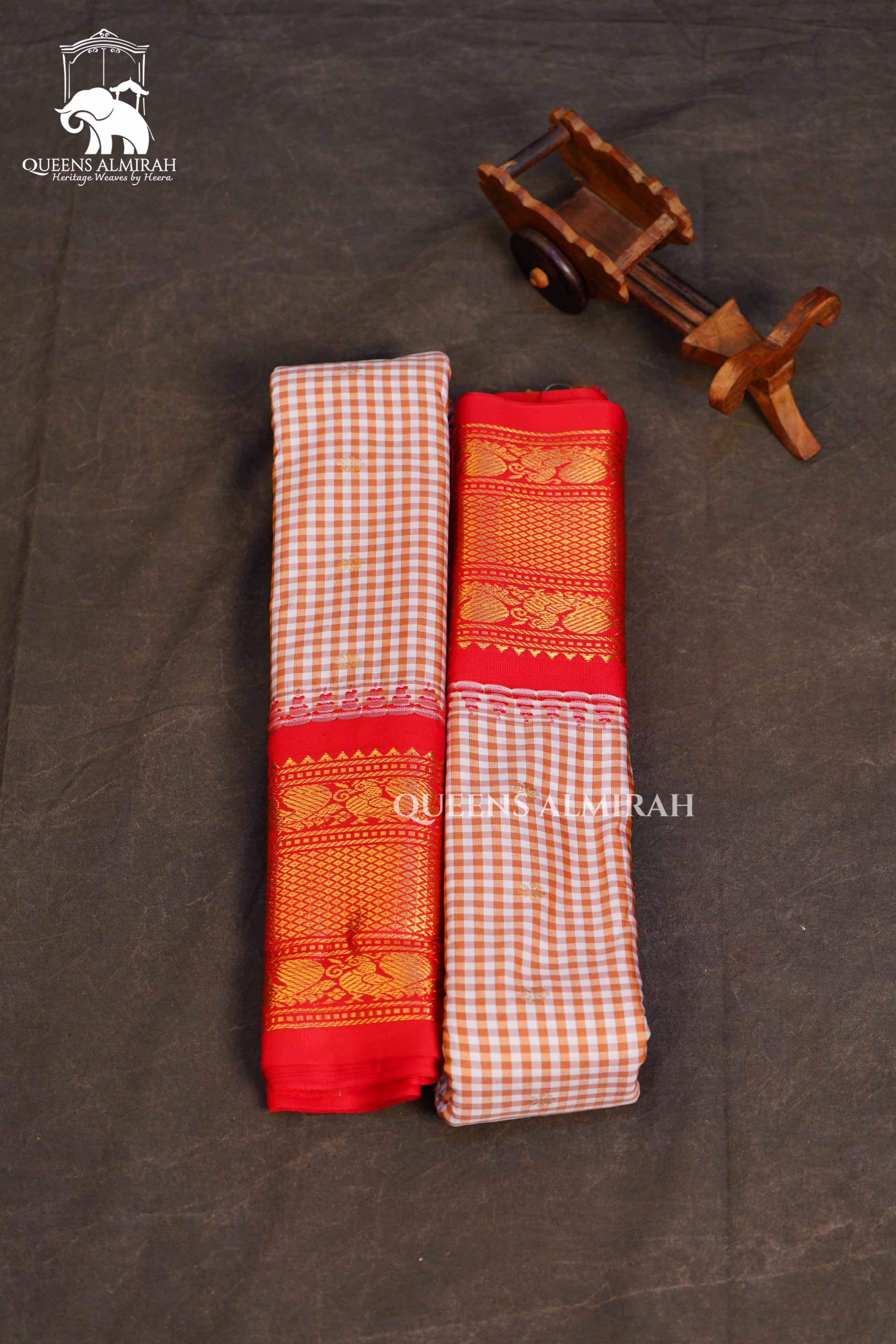 Brown Kattam And Red Border Semi Gadwal Silk Saree