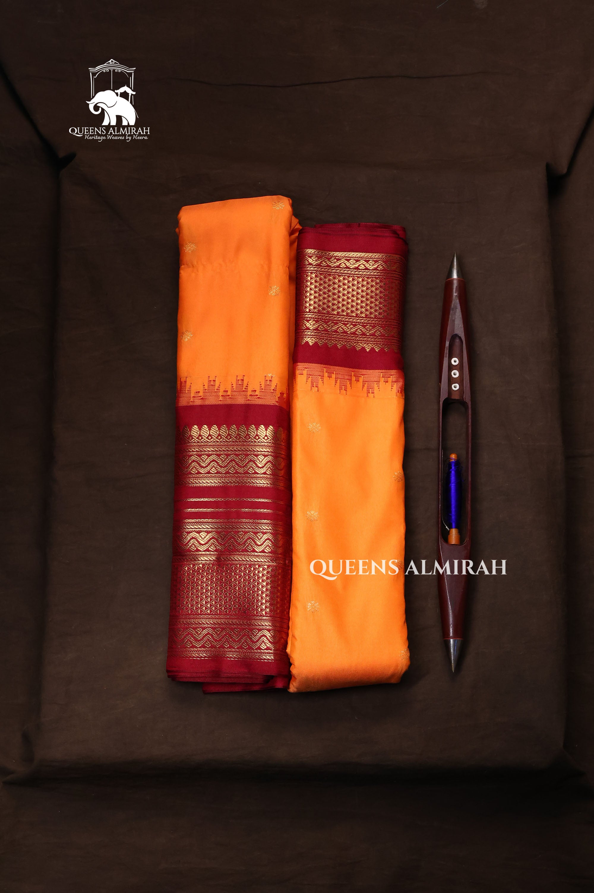 Mango Yellow With Maroon Semi Gadwal Silk Saree