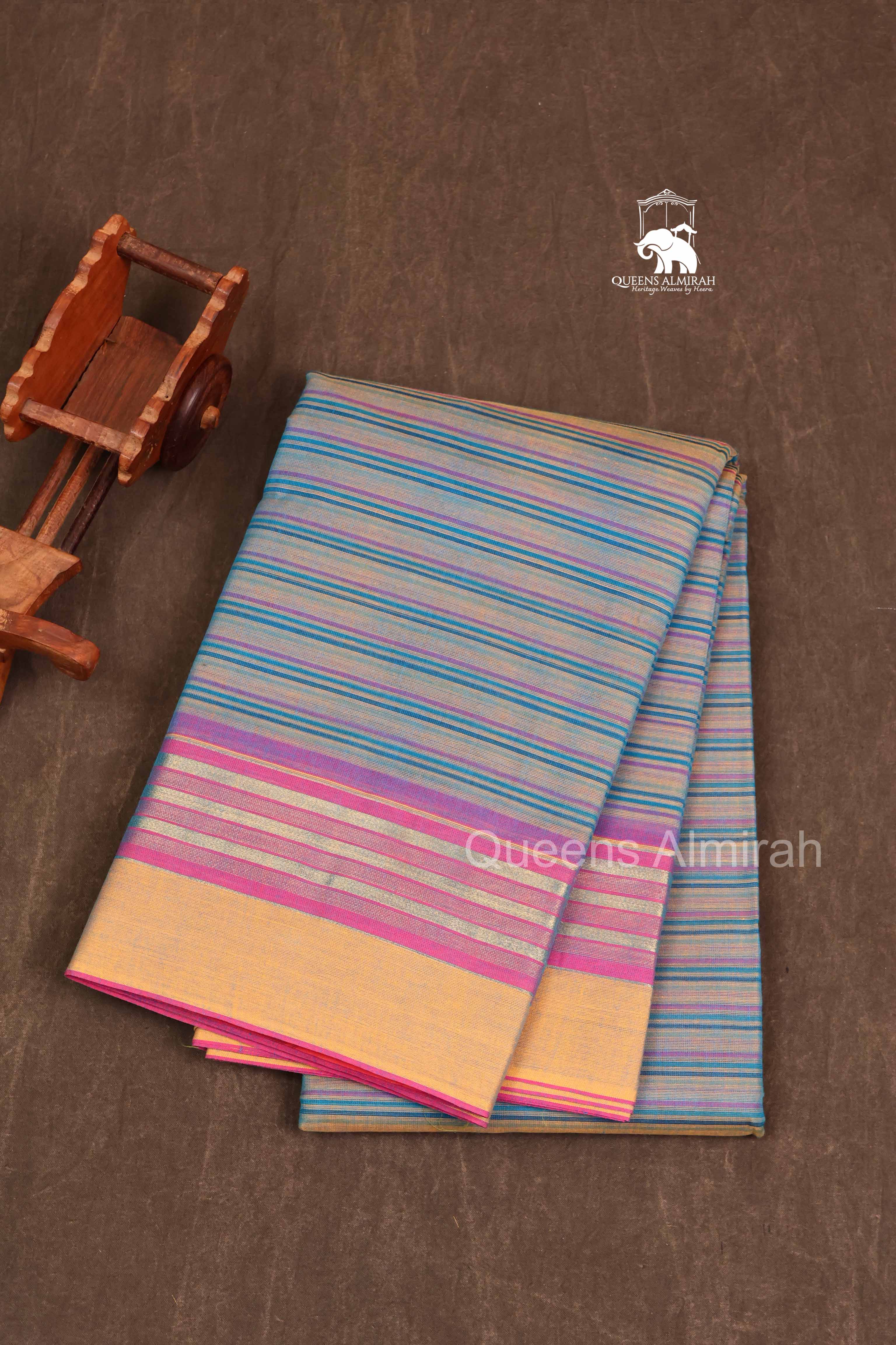 Blue Stripes Chettinad Cotton Saree