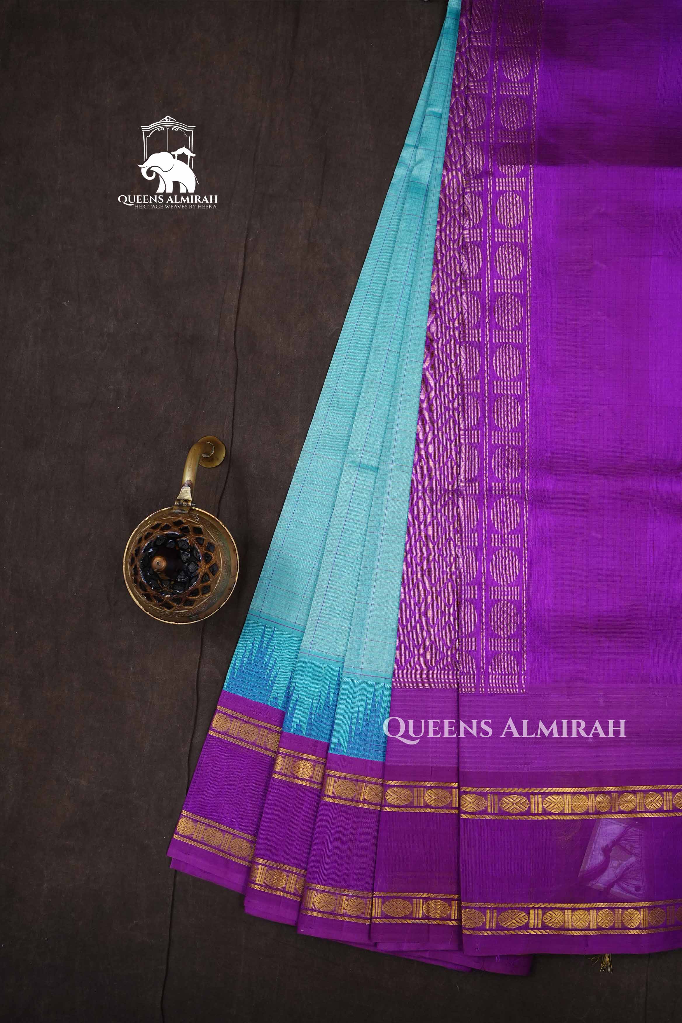 Sky Blue With Purple Pure Kanchi Silk Cotton Saree