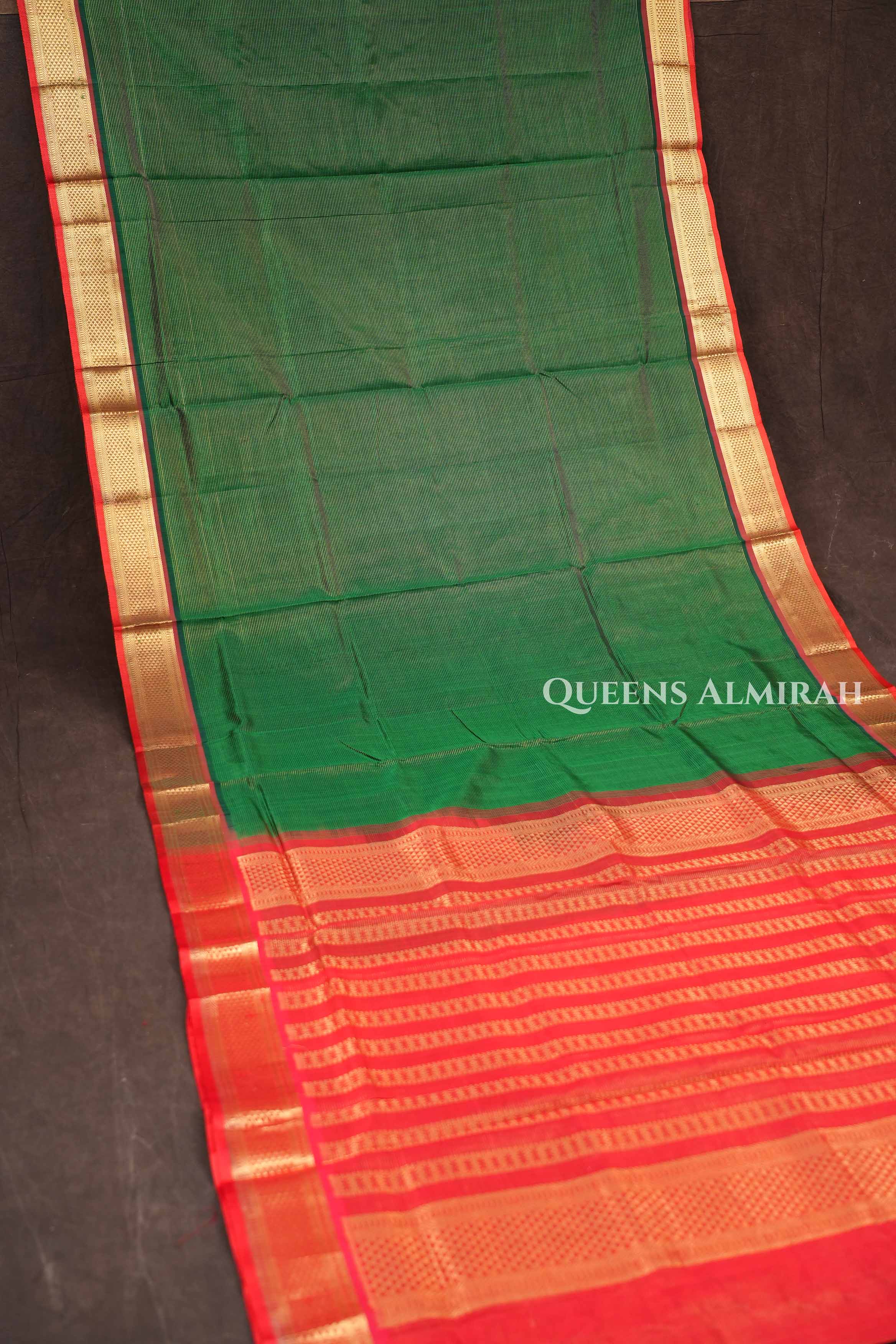 Dark Green With Red Vairaoosi Pure Silk Cotton Saree