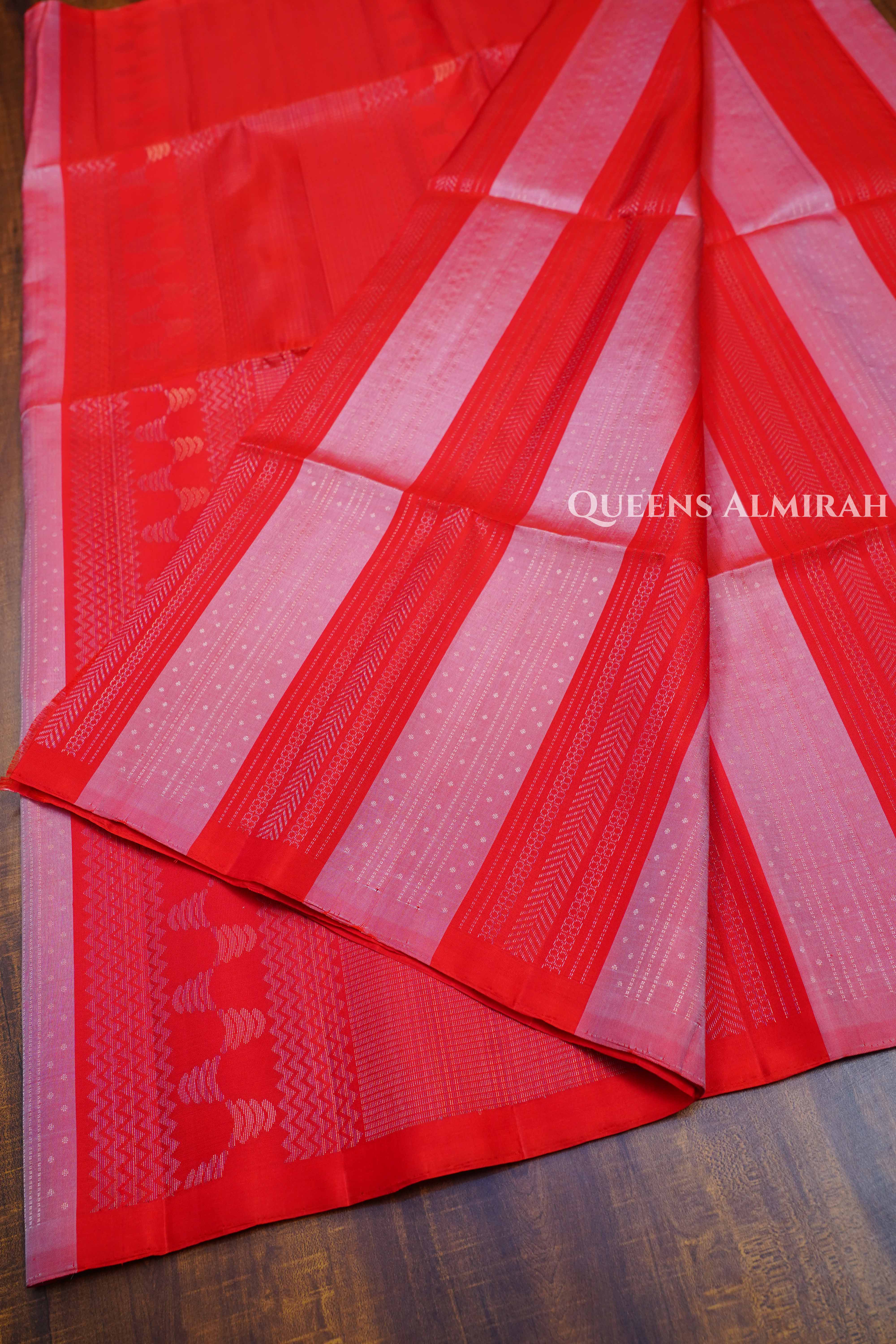 Cherry Red Pure Soft Silk Saree