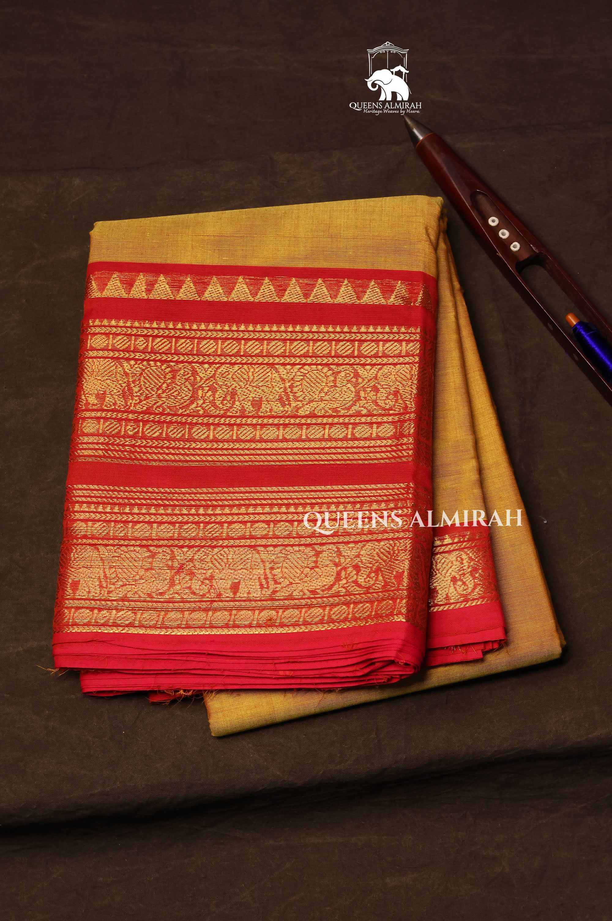 Yellow With Red Kanchi Cotton Saree