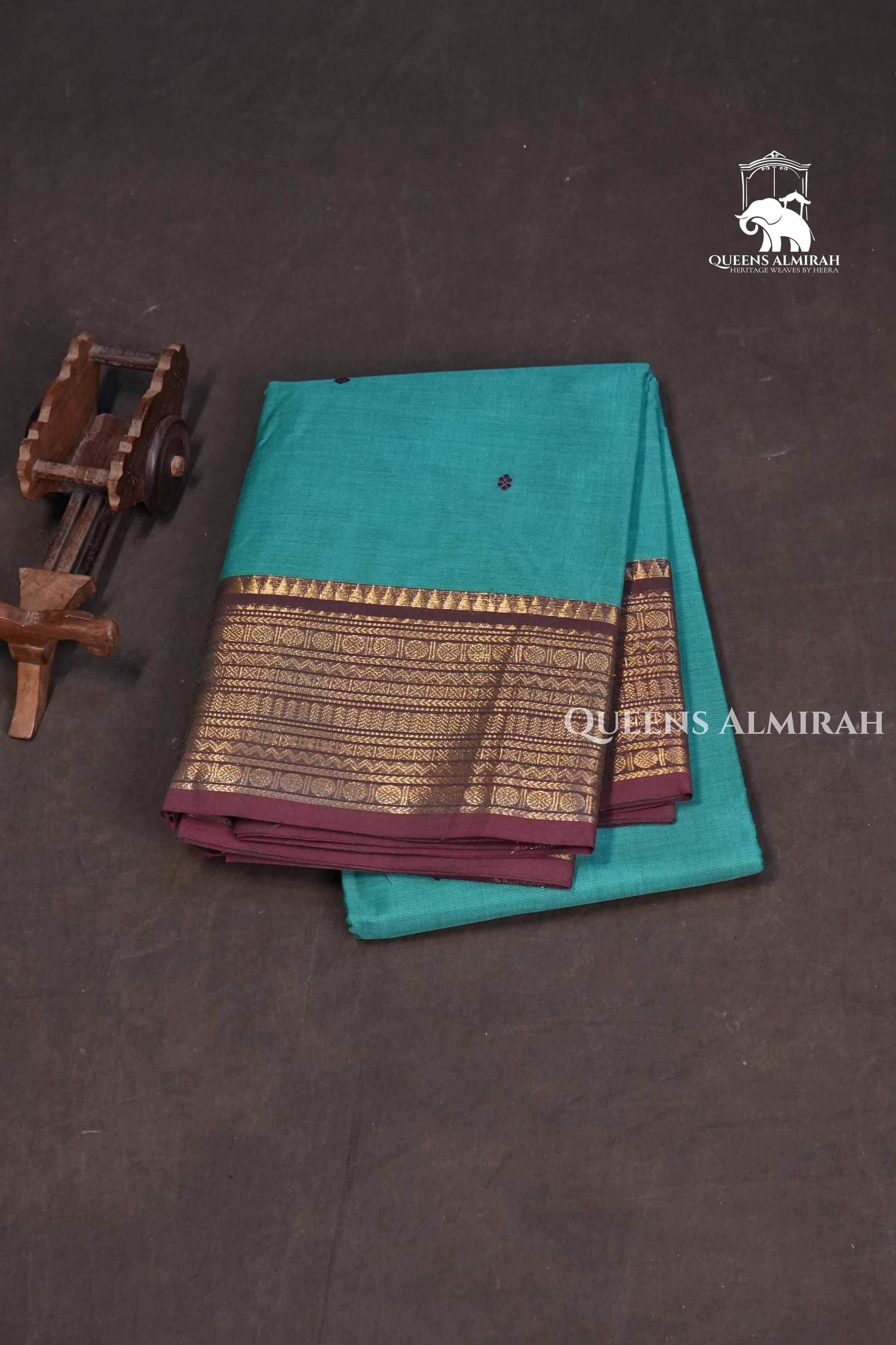 Sea Blue With Brown Kanchi Cotton Saree