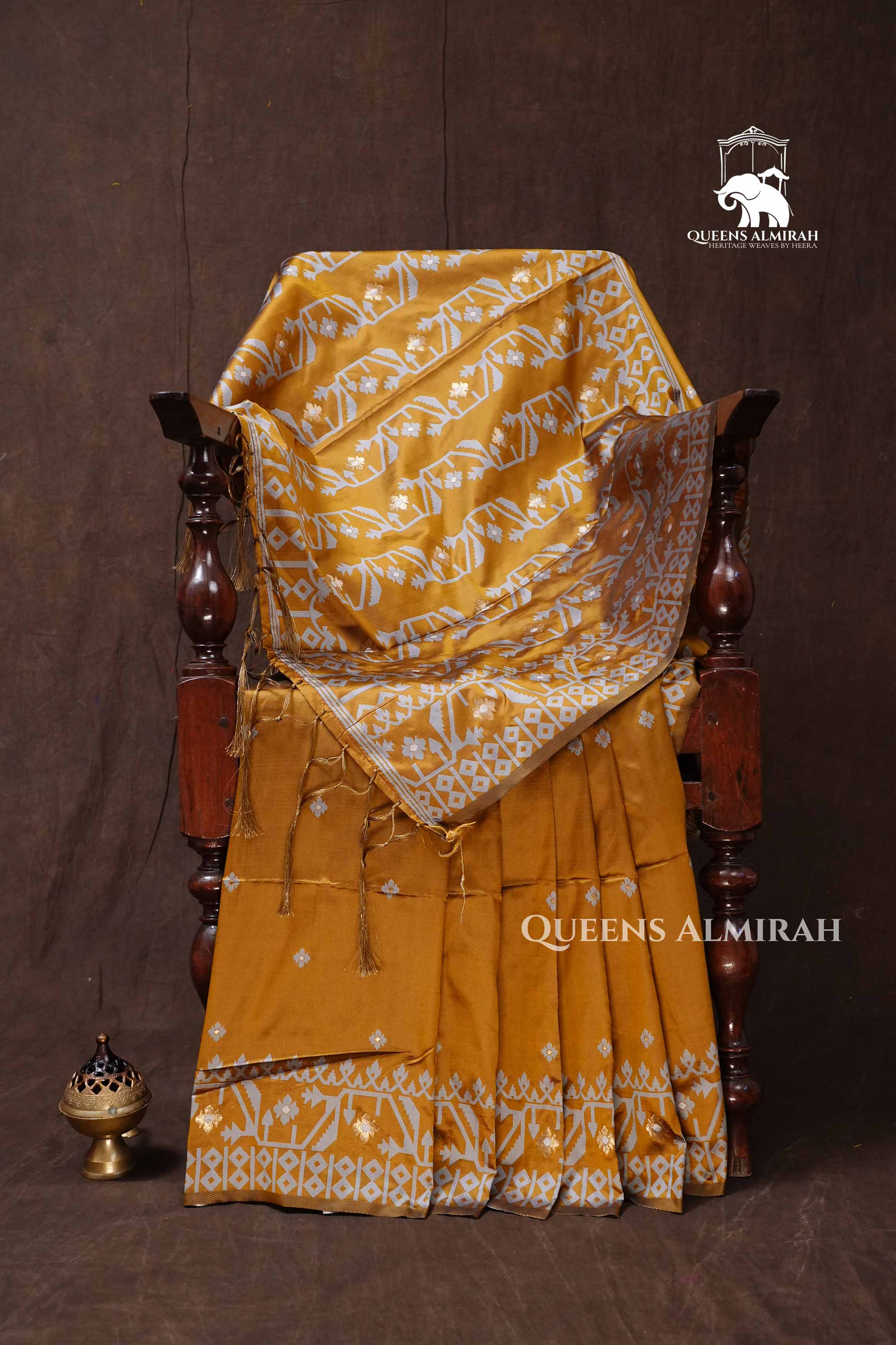 Mustard Yellow Jamdani Butter Silk Saree