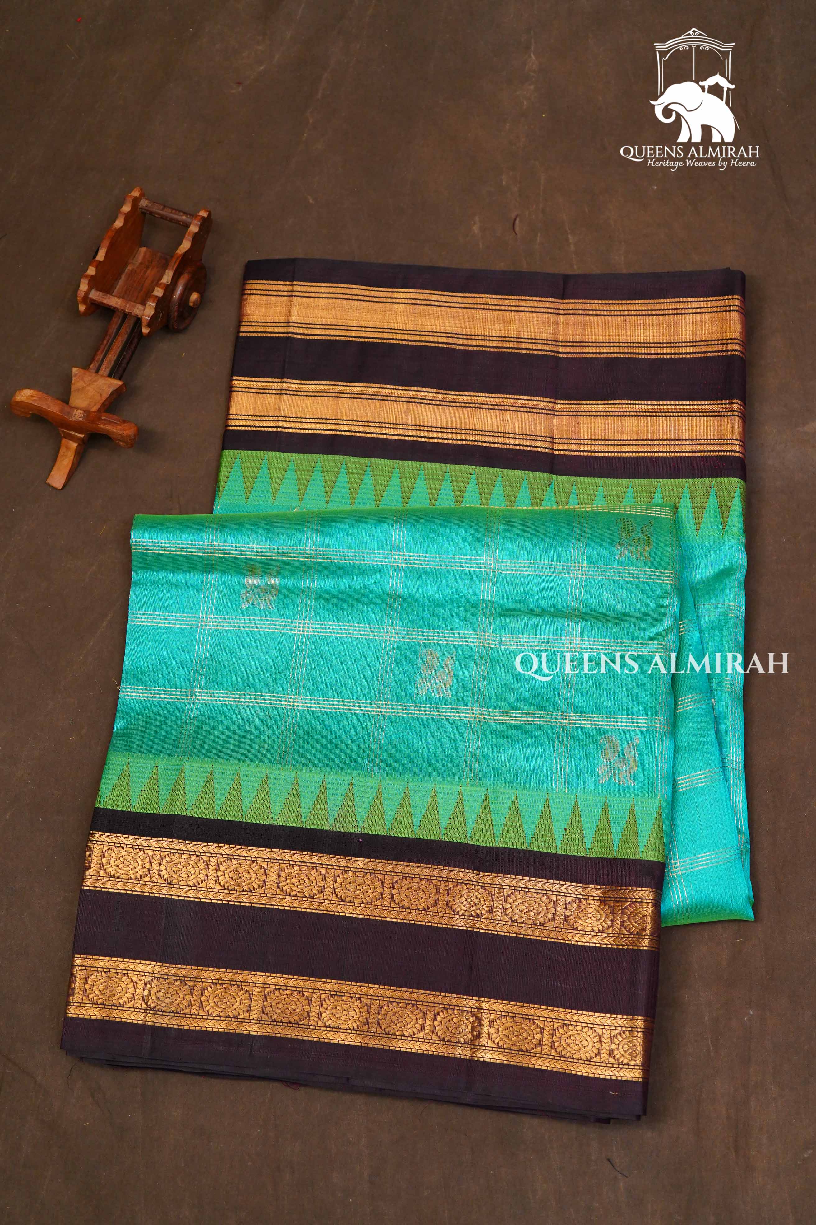 Sea Blue With Cocoa Bean Pure Silk Cotton Saree