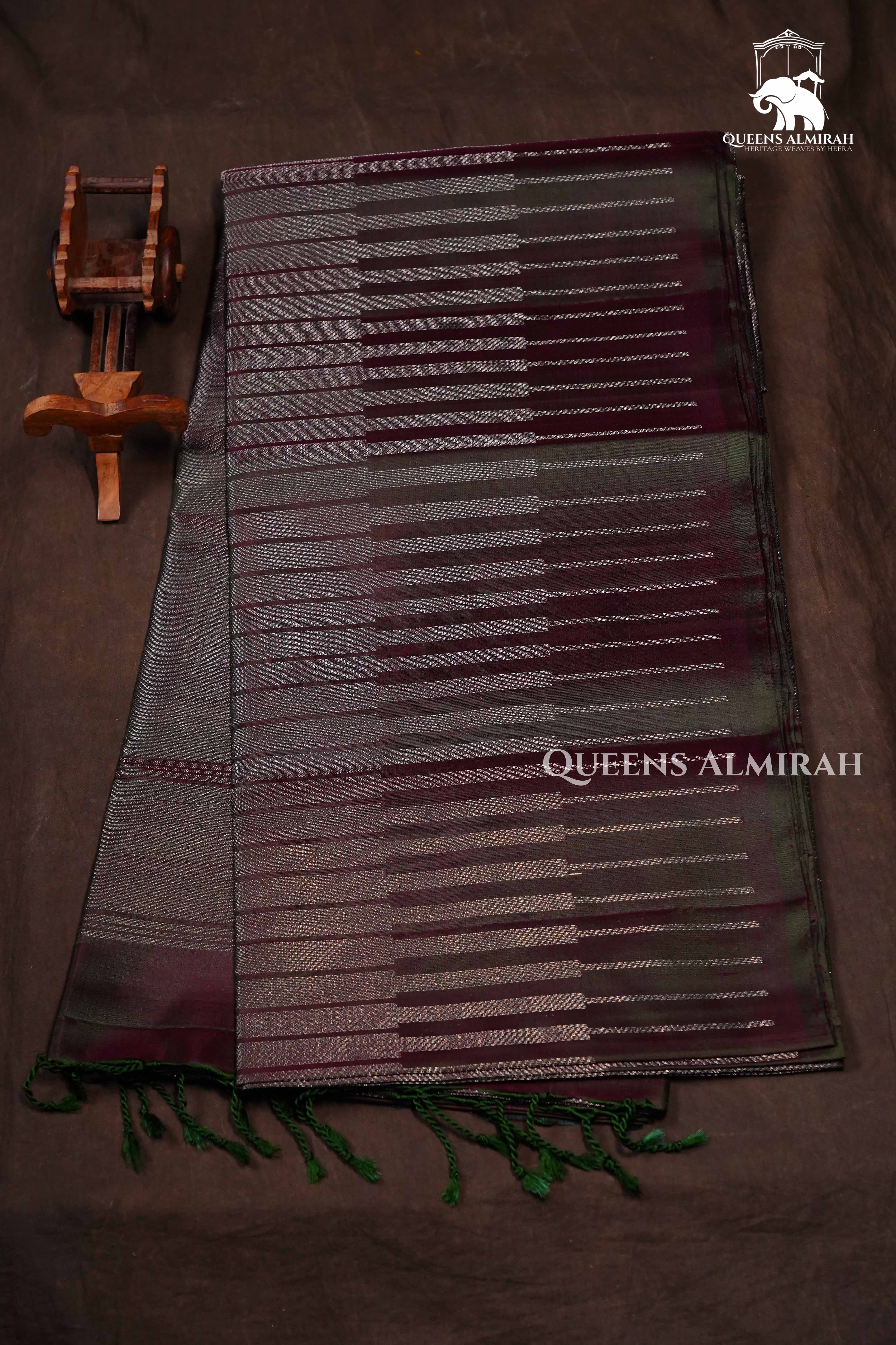 Dark Grape Brown Pure Soft Silk Saree