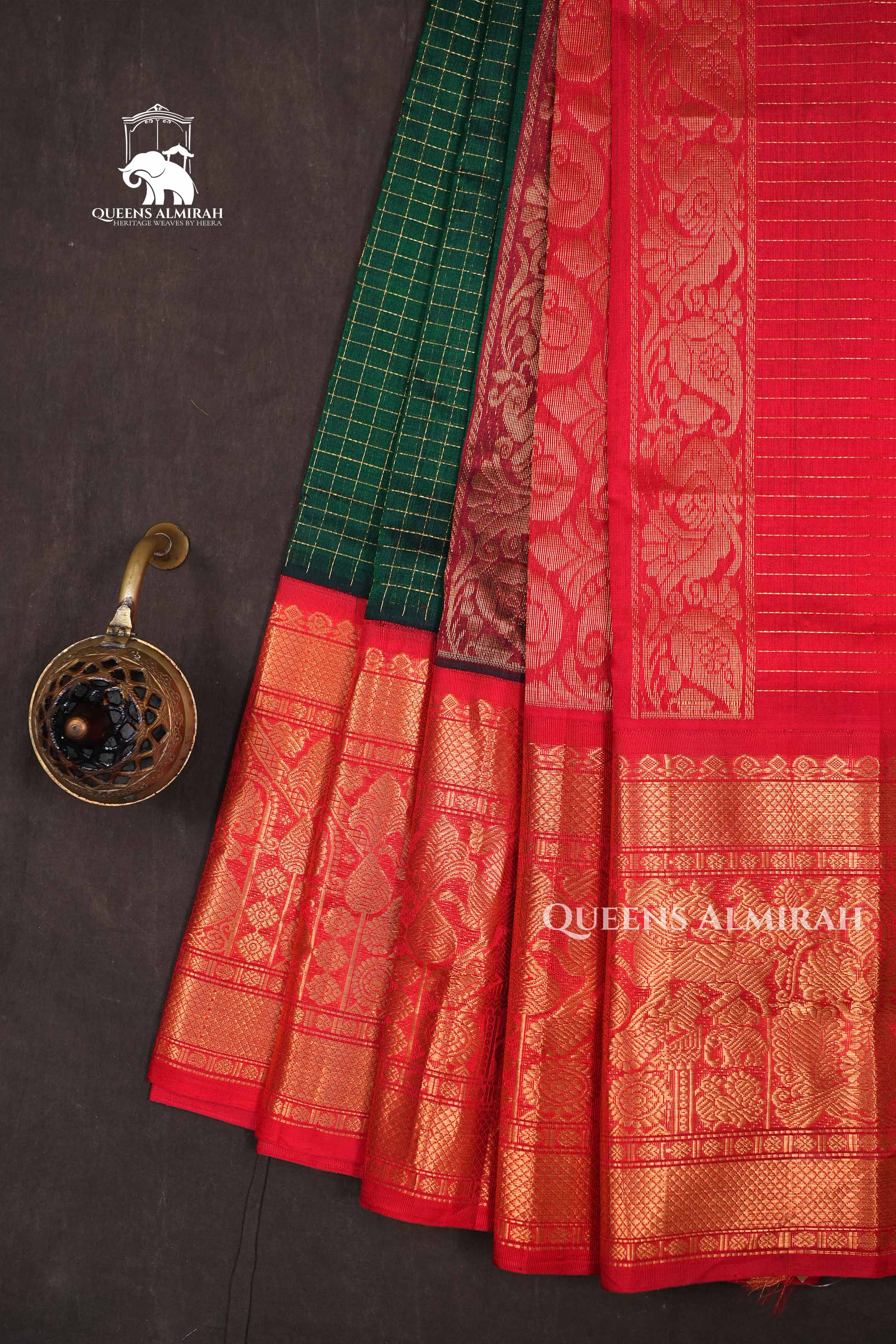 Dark Green With Red Pure Kanchi Silk Cotton Saree
