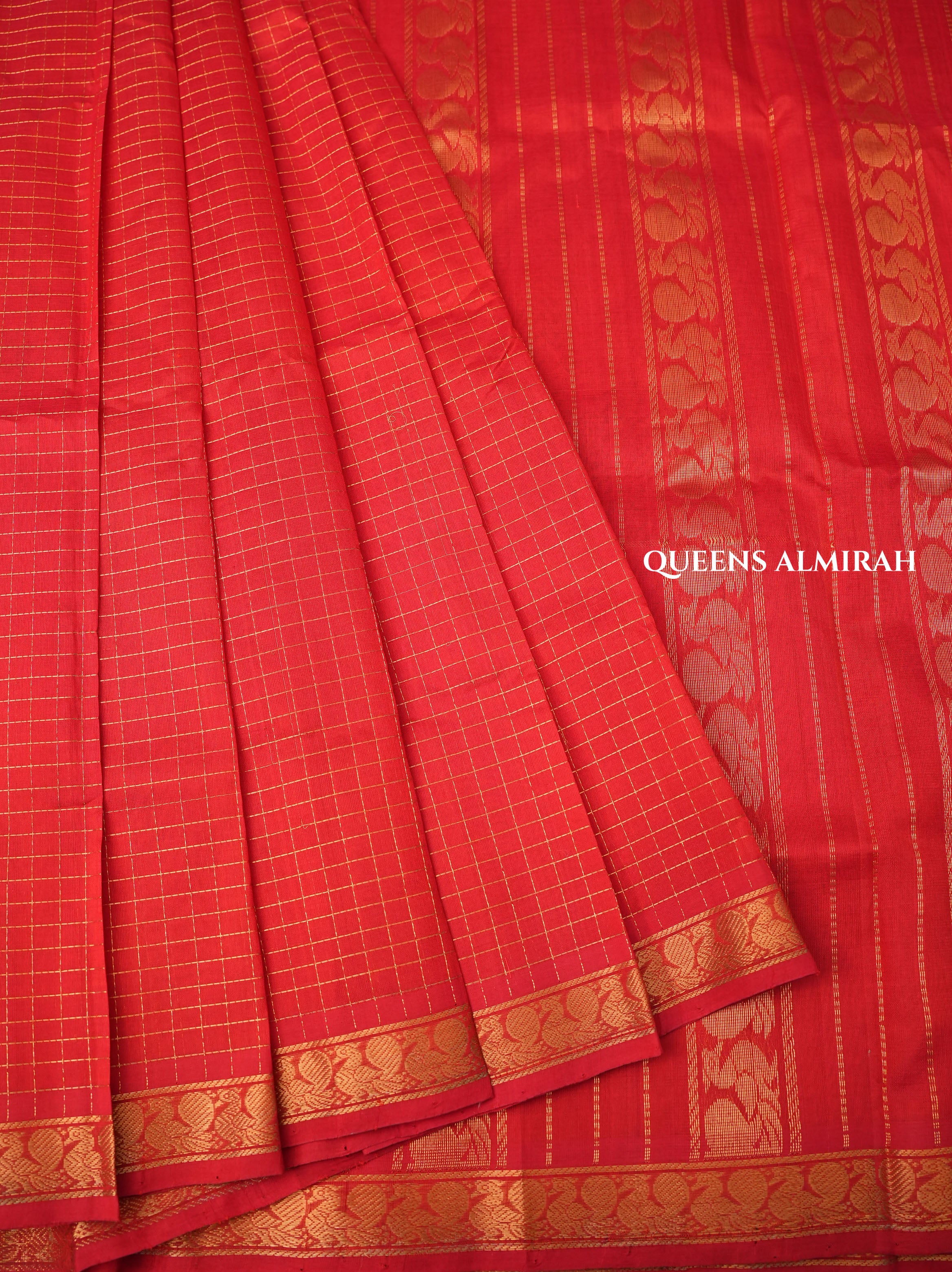 Red Small Border Pure Silk Cotton Saree