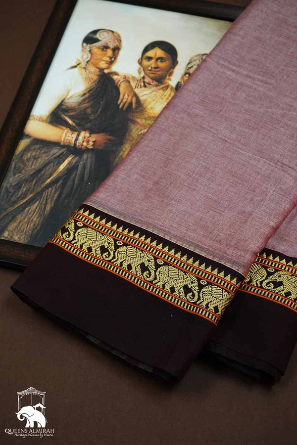 ONION PINK WITH CHOCOLATE BROWN BORDER  NARAYANPET COTTON SAREE - Queens Jewel Emporium