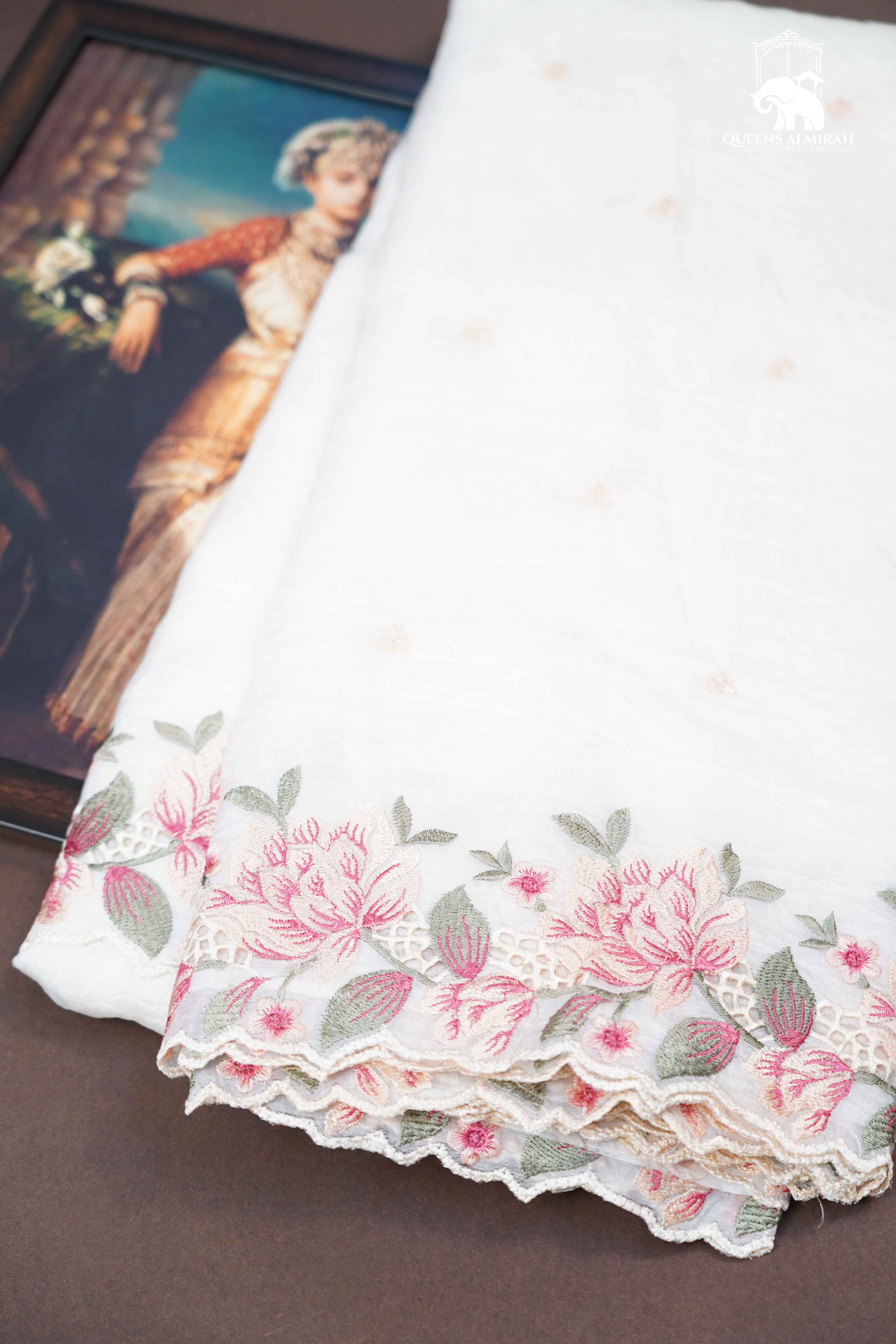 WHITE GLASS TISSUE SAREE - Queens Jewel Emporium
