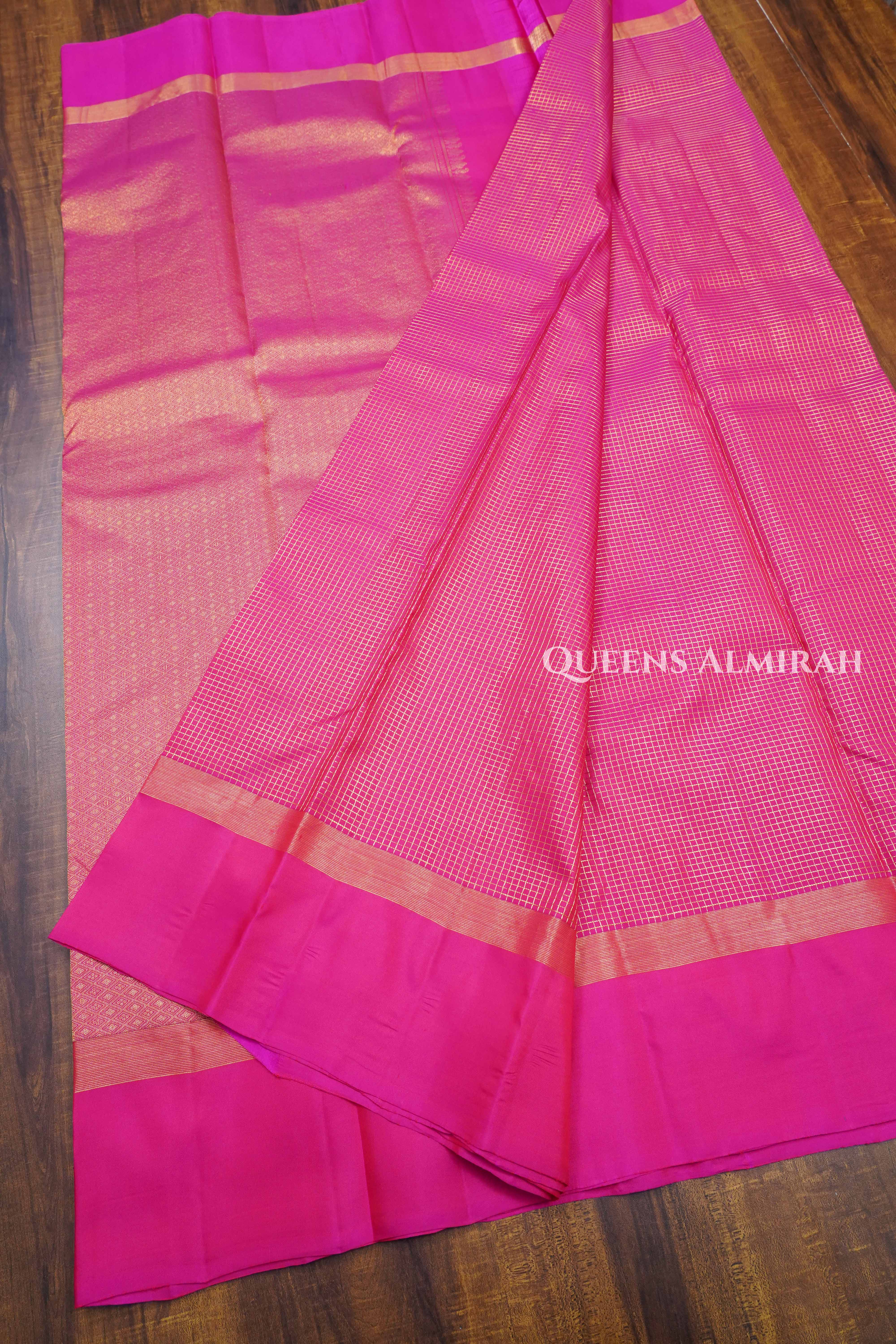Dragon fruit Pink Pure kanchivaram Silk Saree