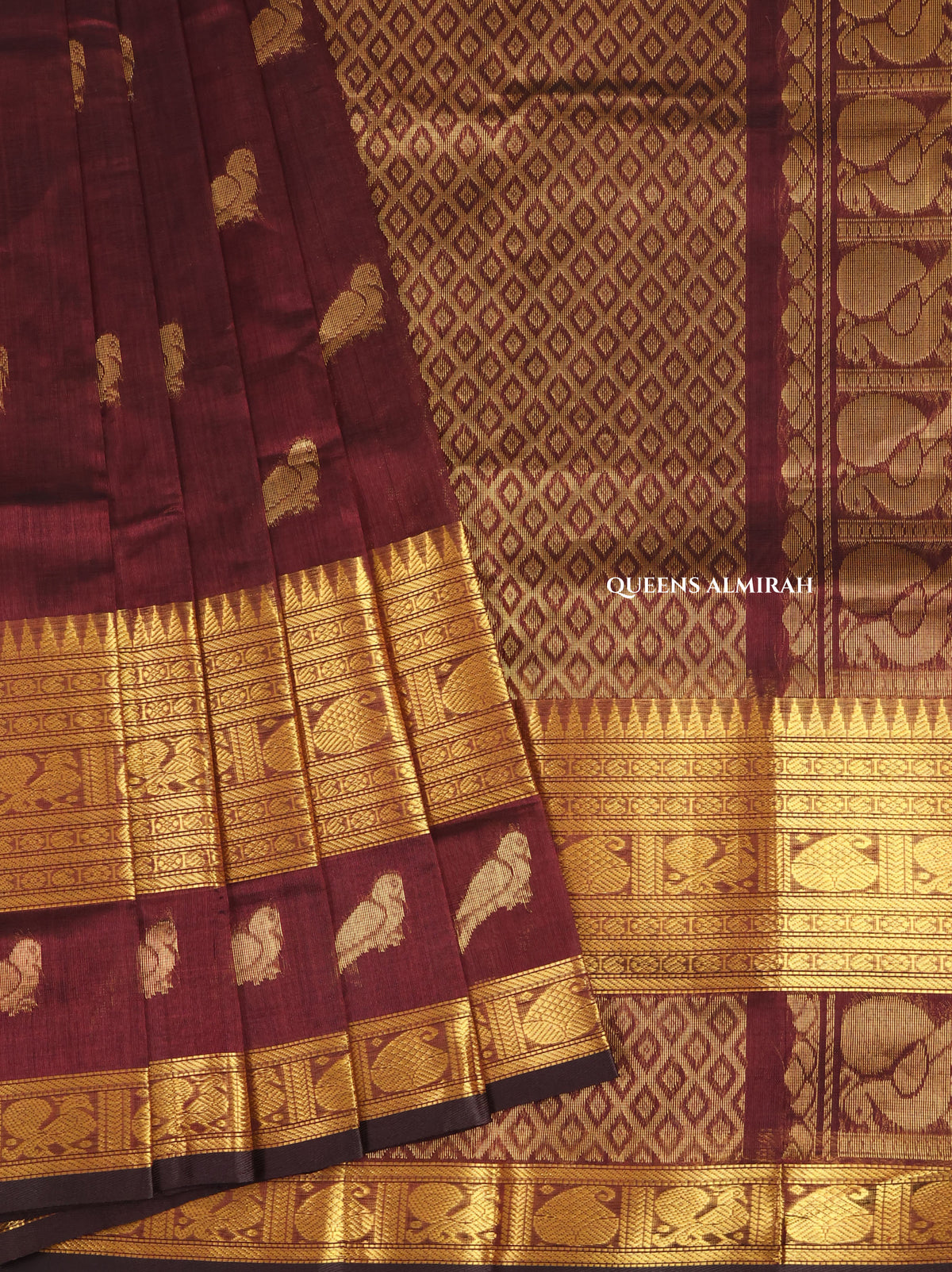 Dark Brown Pure Silk Cotton Saree