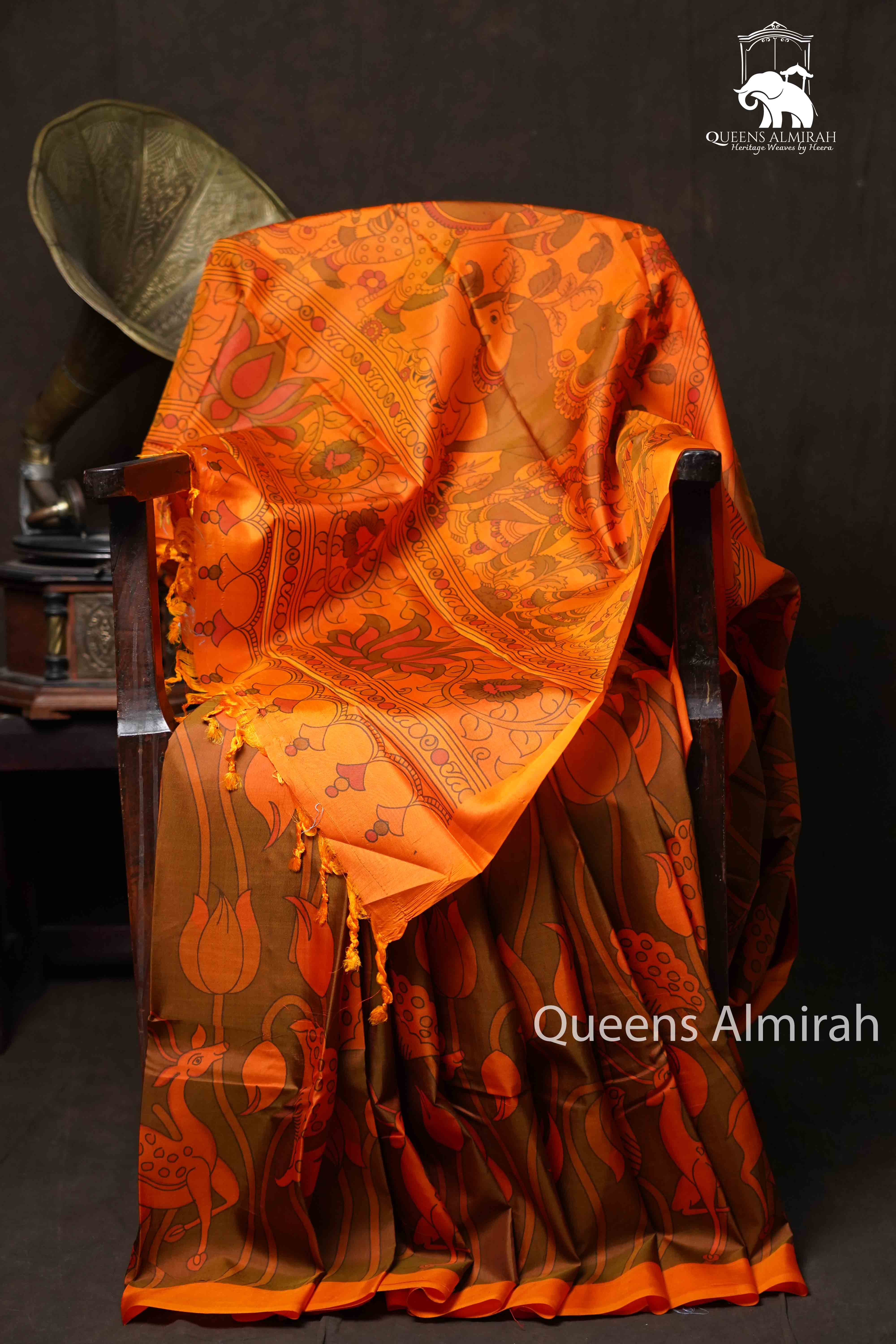 Papaya Orange Pure Kanchivaram Silk Saree QUEENS ALMIRAH