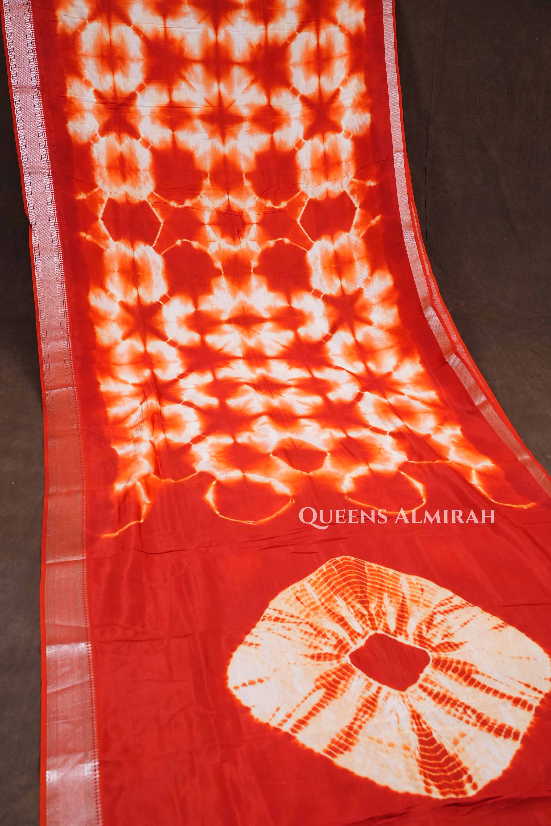 Rust Orange With White Shibori Mangalgiri Saree