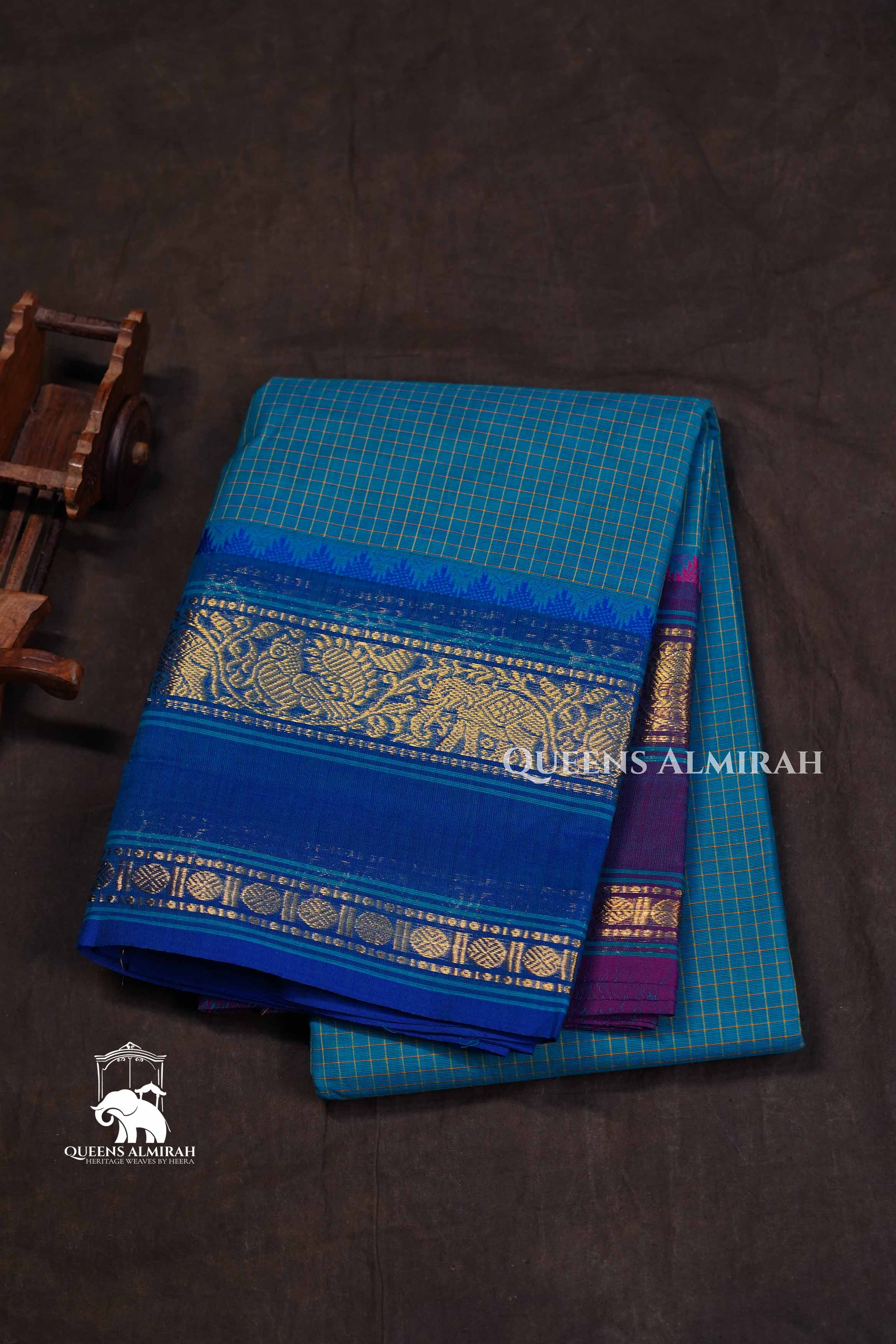 Deep Sea Blue With Ganga Jamuna Border Kanchi Cotton Saree