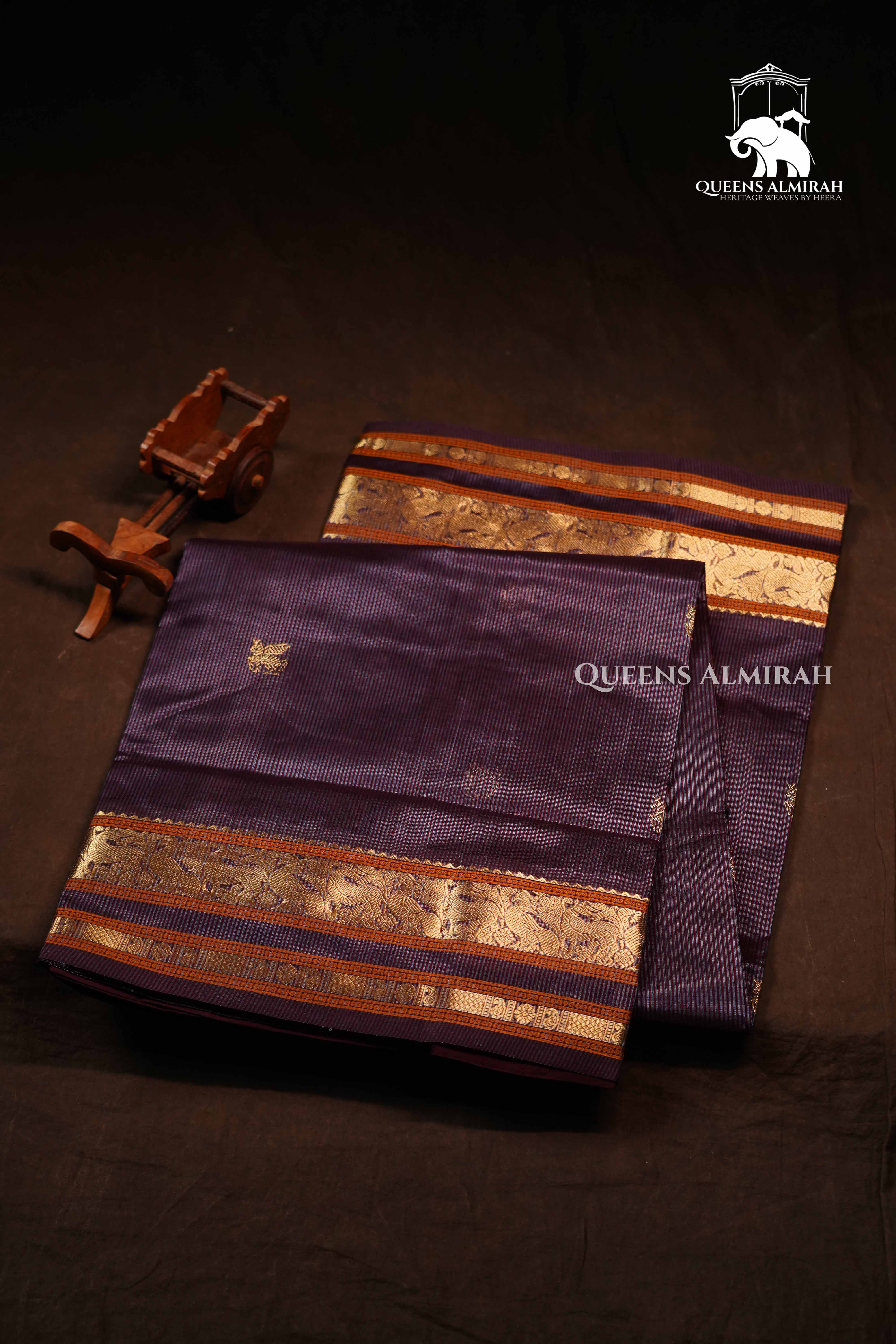 Cocoa Bean Karaikudi Chettinad Silk Cotton Saree