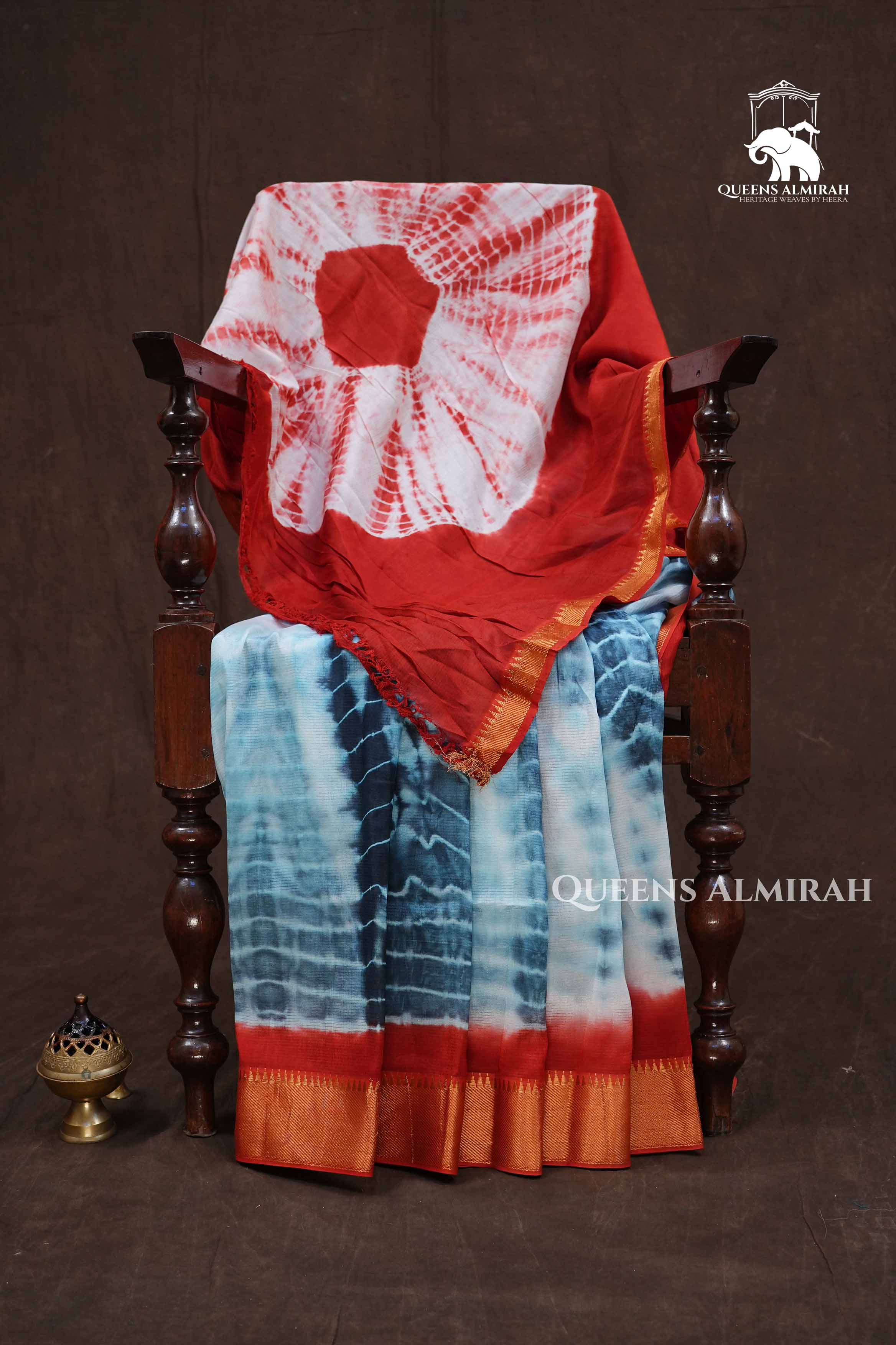 Blue With Red  Shibori Mangalgiri Saree