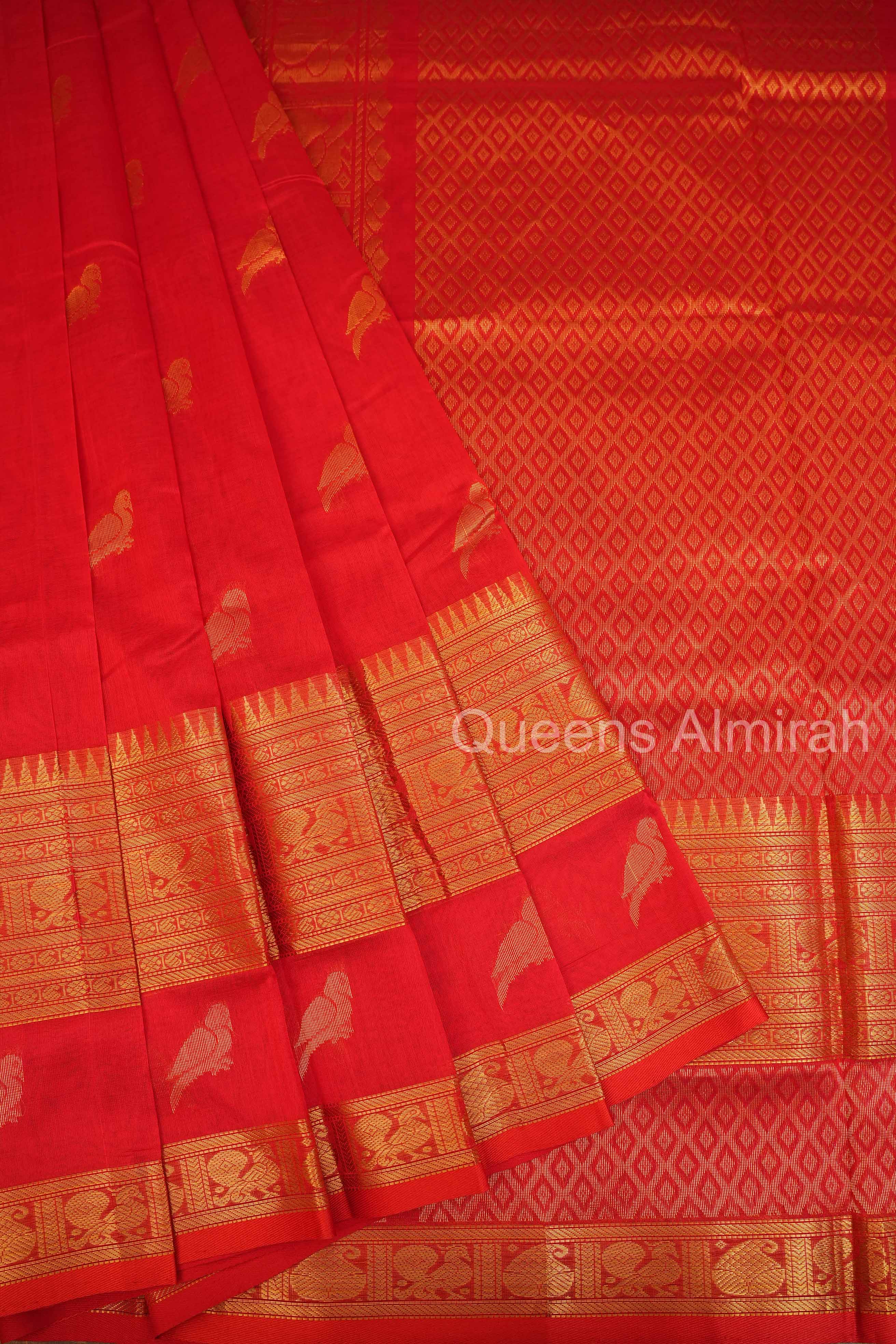 Red With Kizhi Butta Pure Silk Cotton Saree