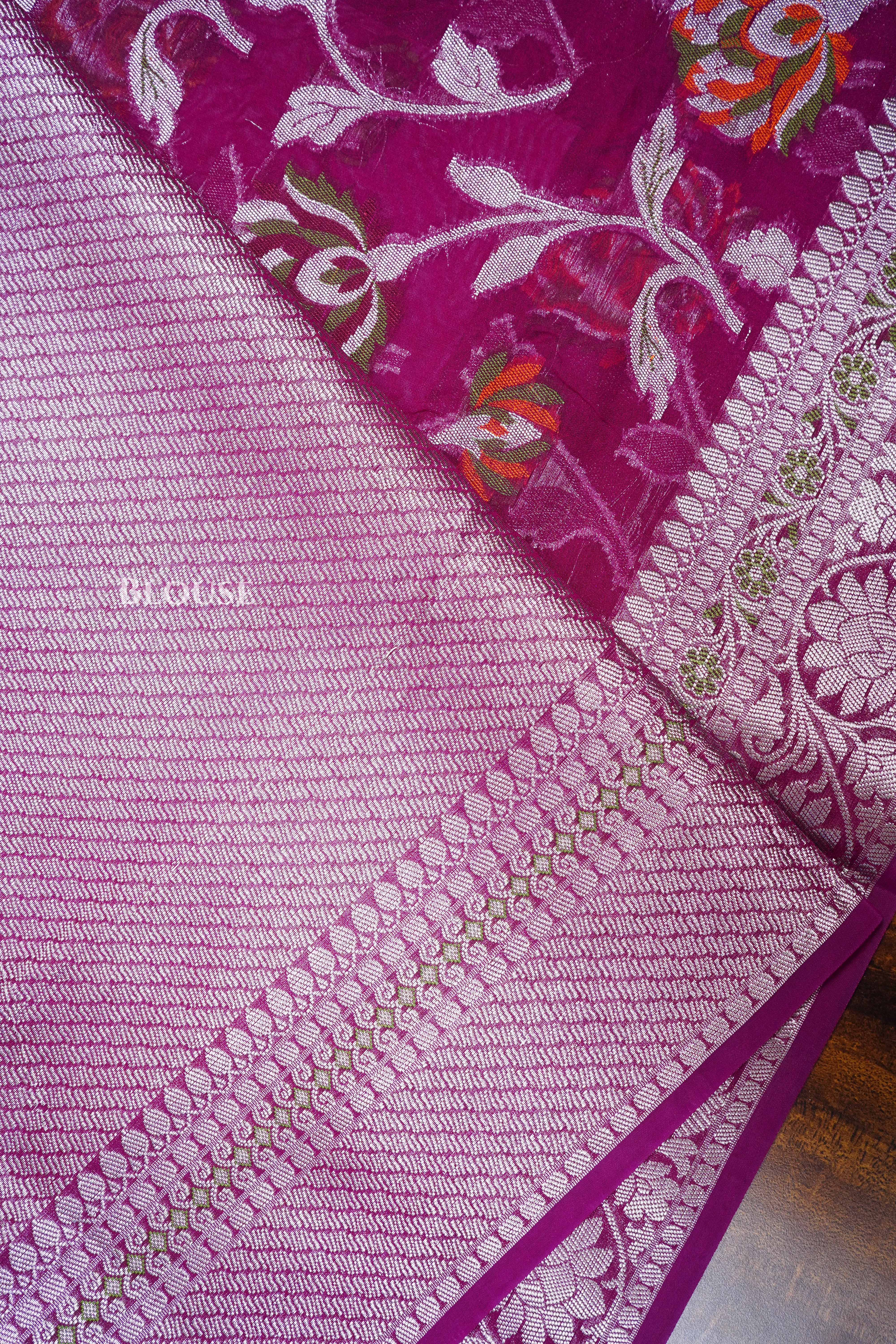 Purple Semi Banarasi Silk Saree