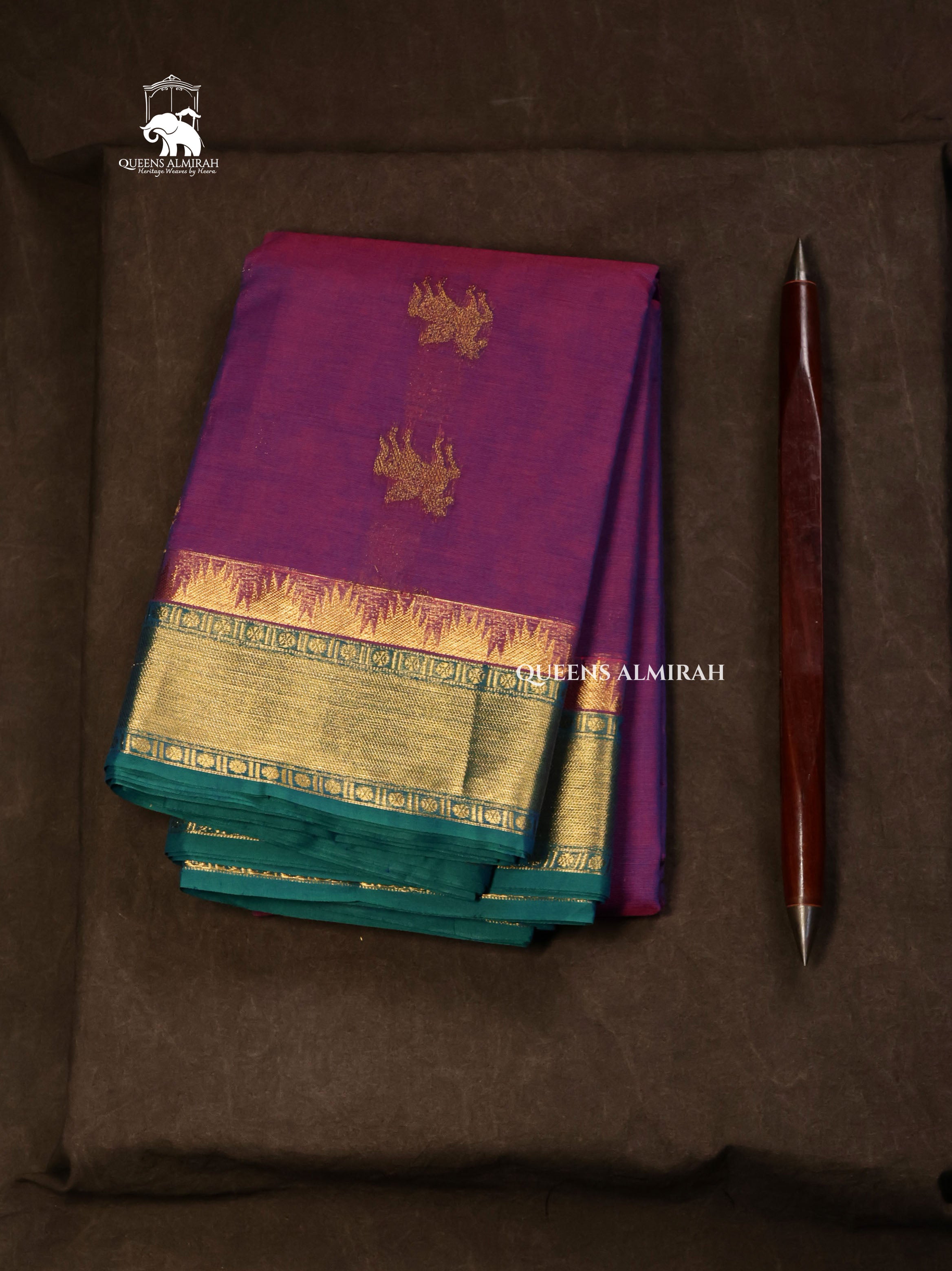Purple With Green Kanchi Cotton Saree