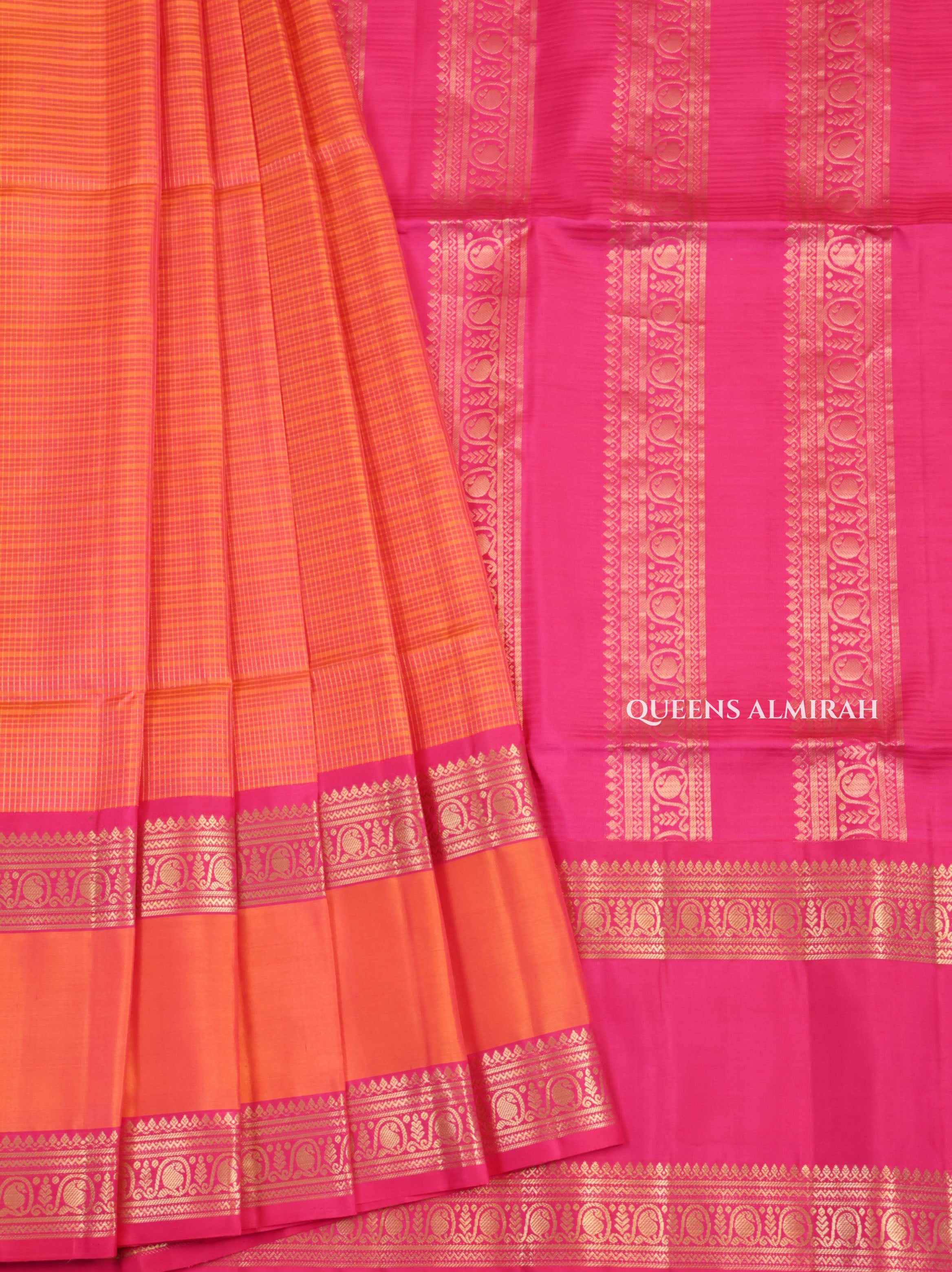 Orange With Pink Pure Soft Silk Saree