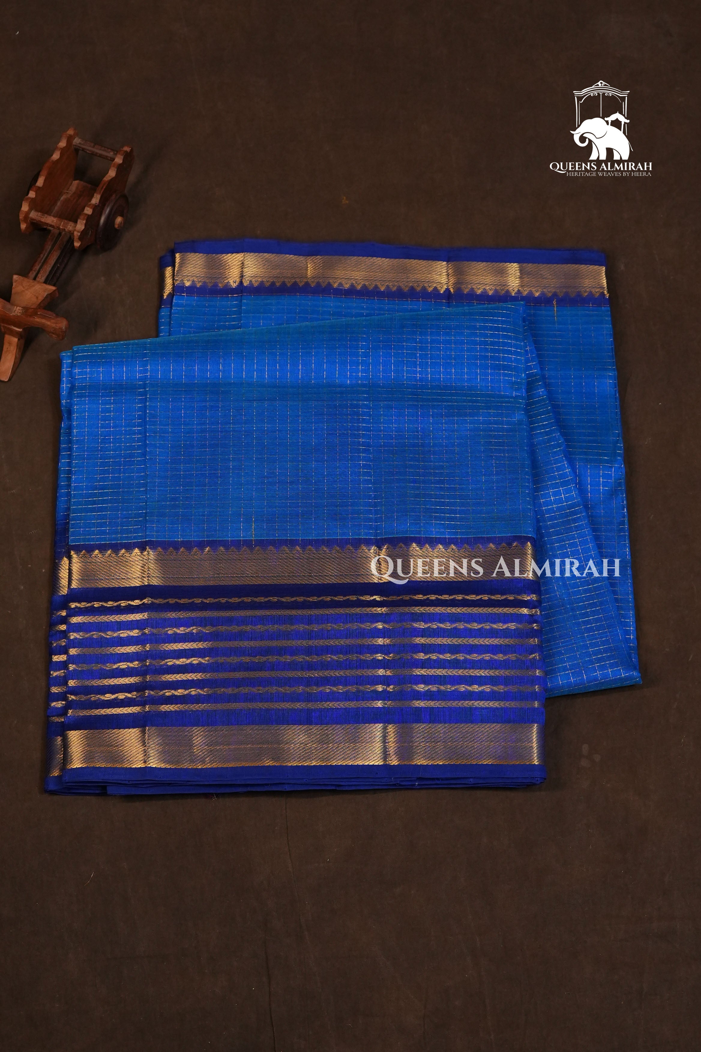 Blue Kattam With Dark Blue Varisapet Border Pure Silk Cotton Saree