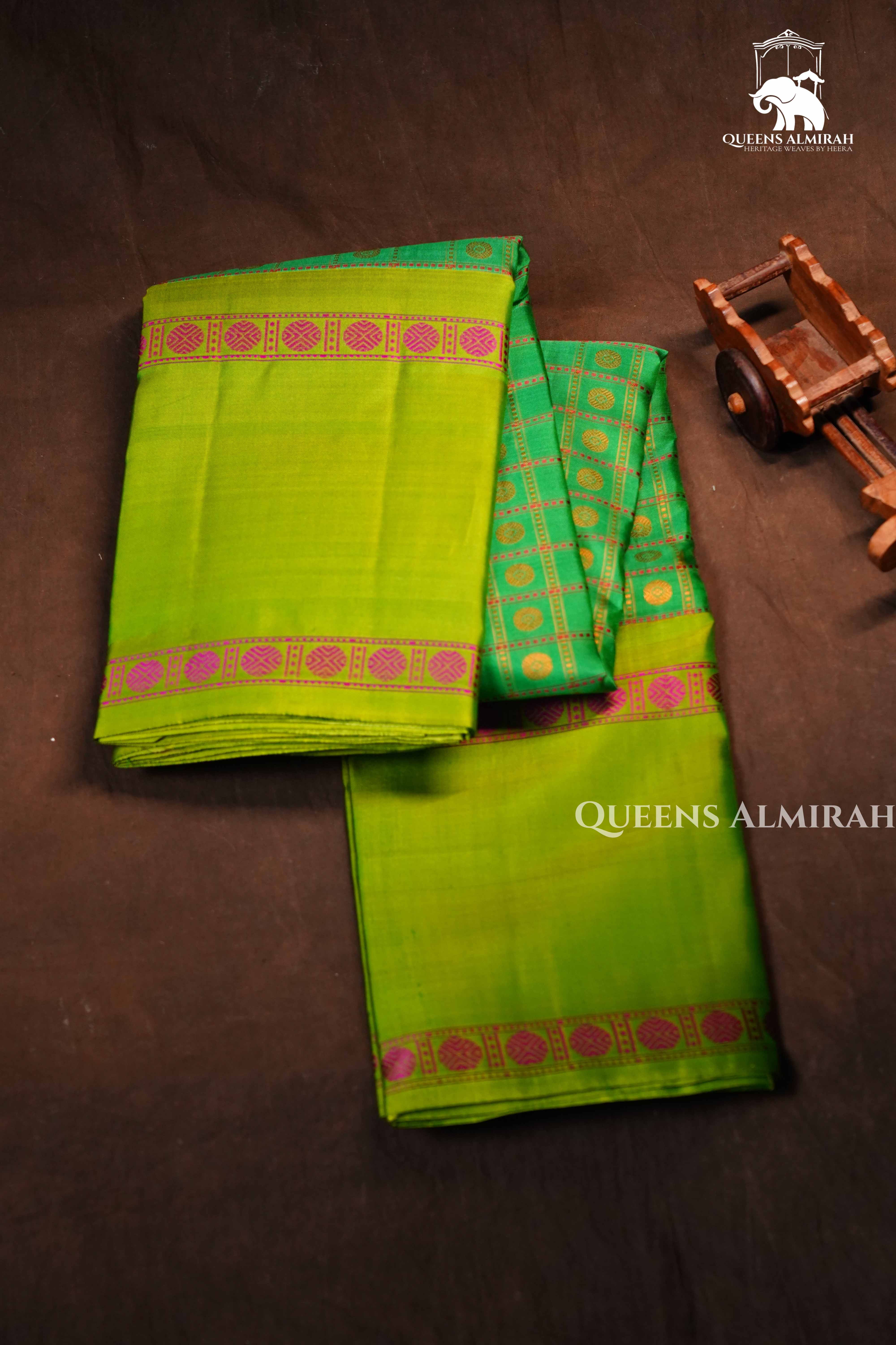 Sea Green With Parrot Green Pure Kanchivaram Silk Saree