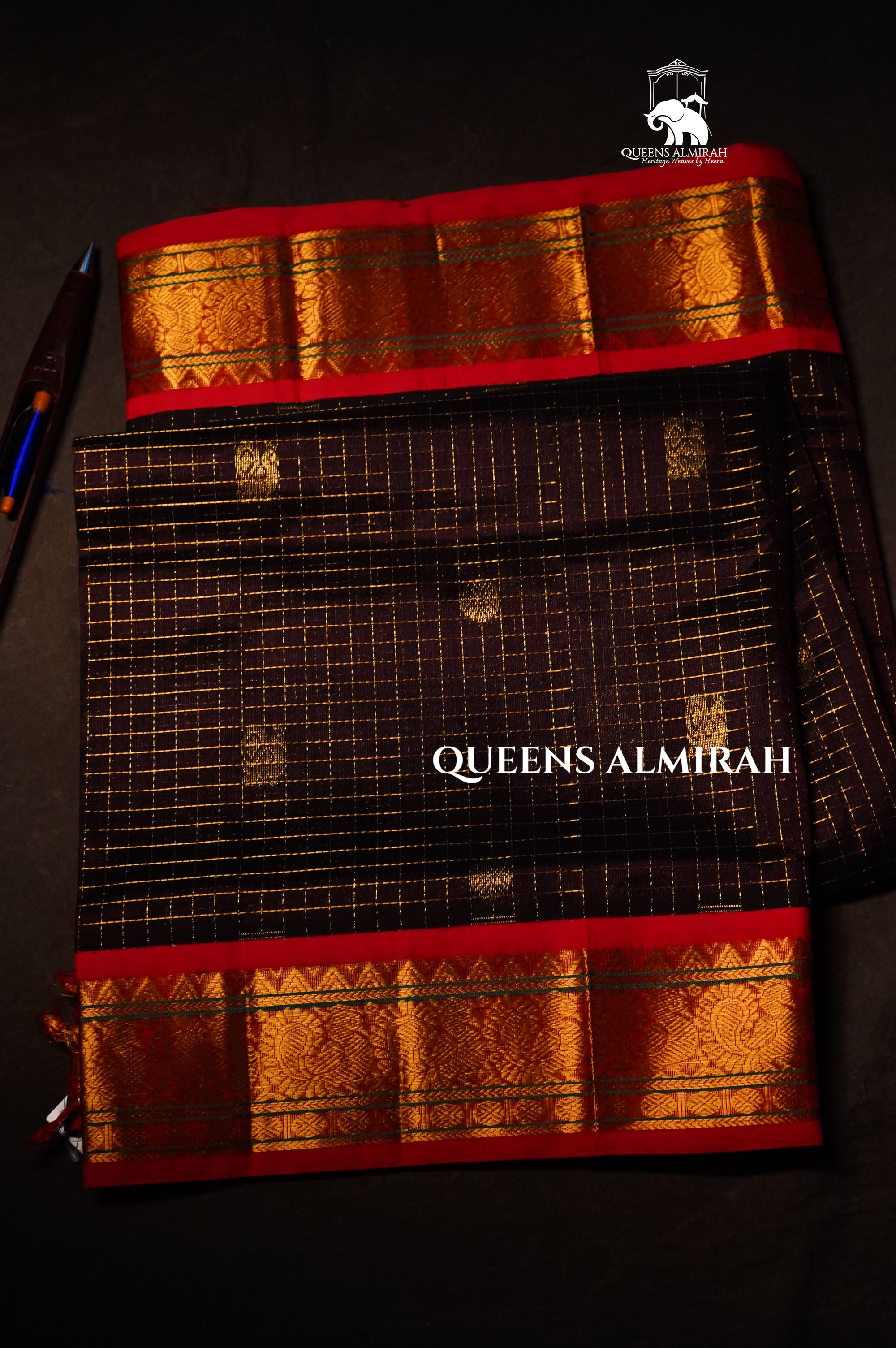 Cocoa Bean With Red Pure Silk Cotton Saree