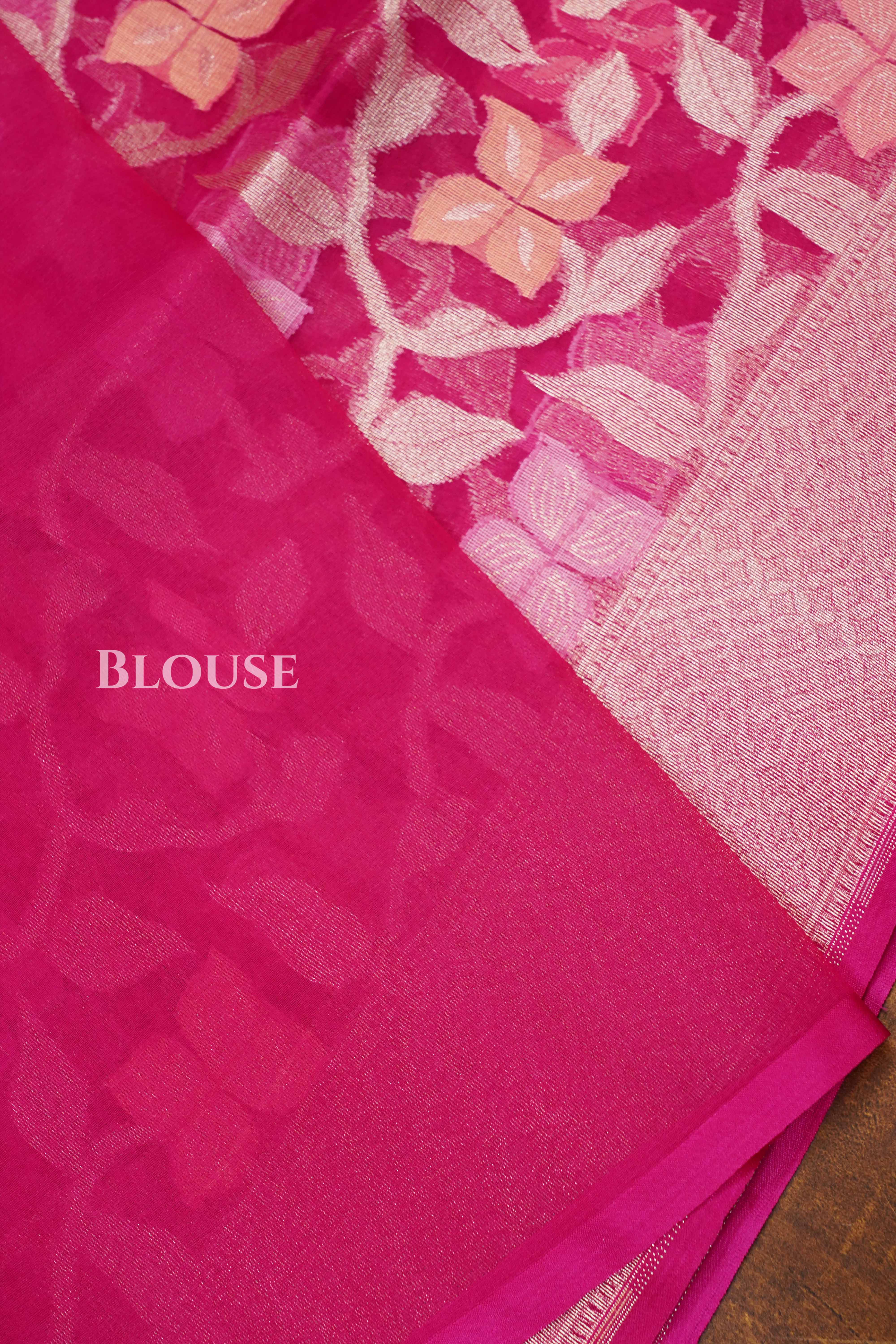 Magenta Pink Banarasi Organza Silk Saree