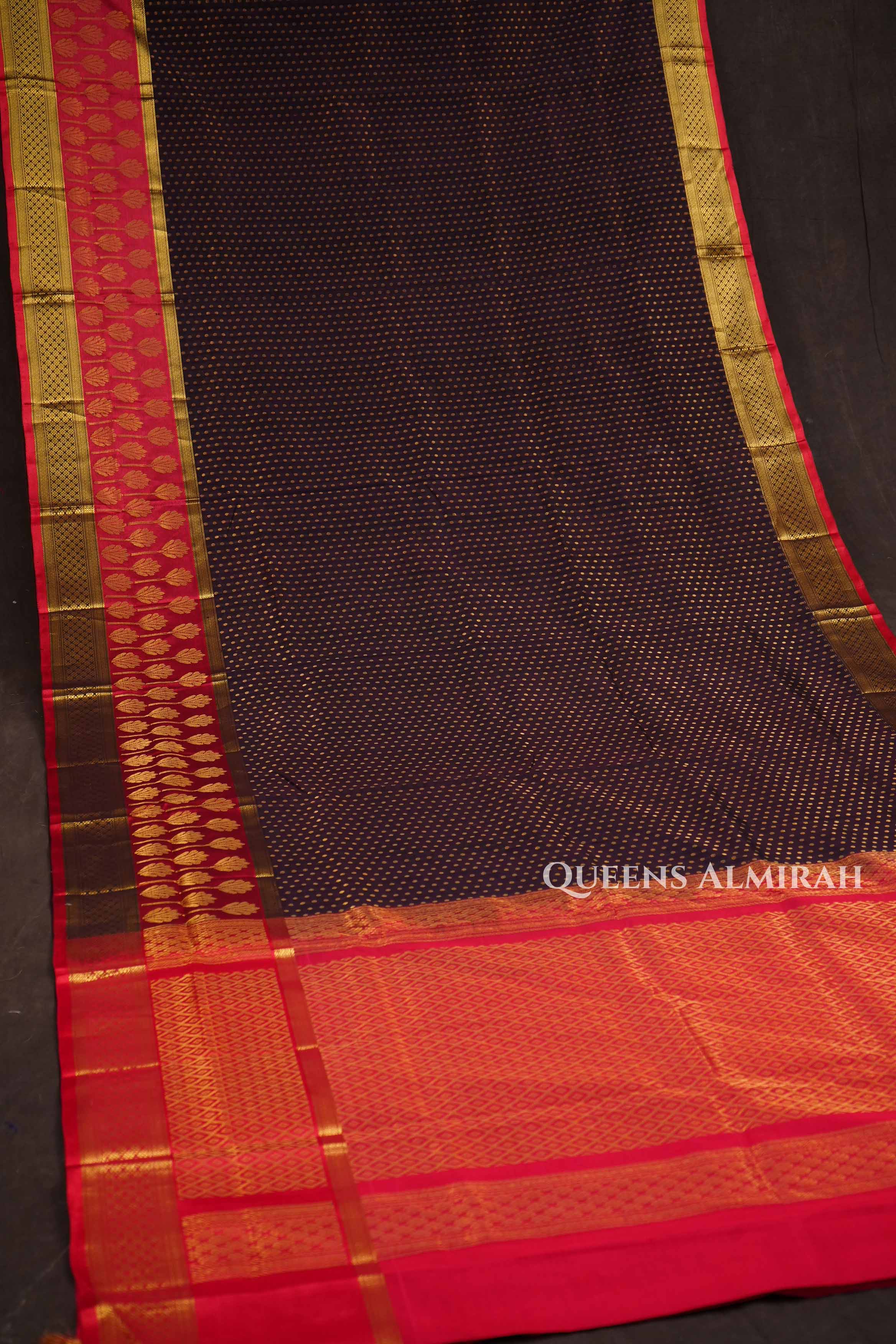 Cocoa Bean With Red Pure Kanchi Silk Cotton Saree