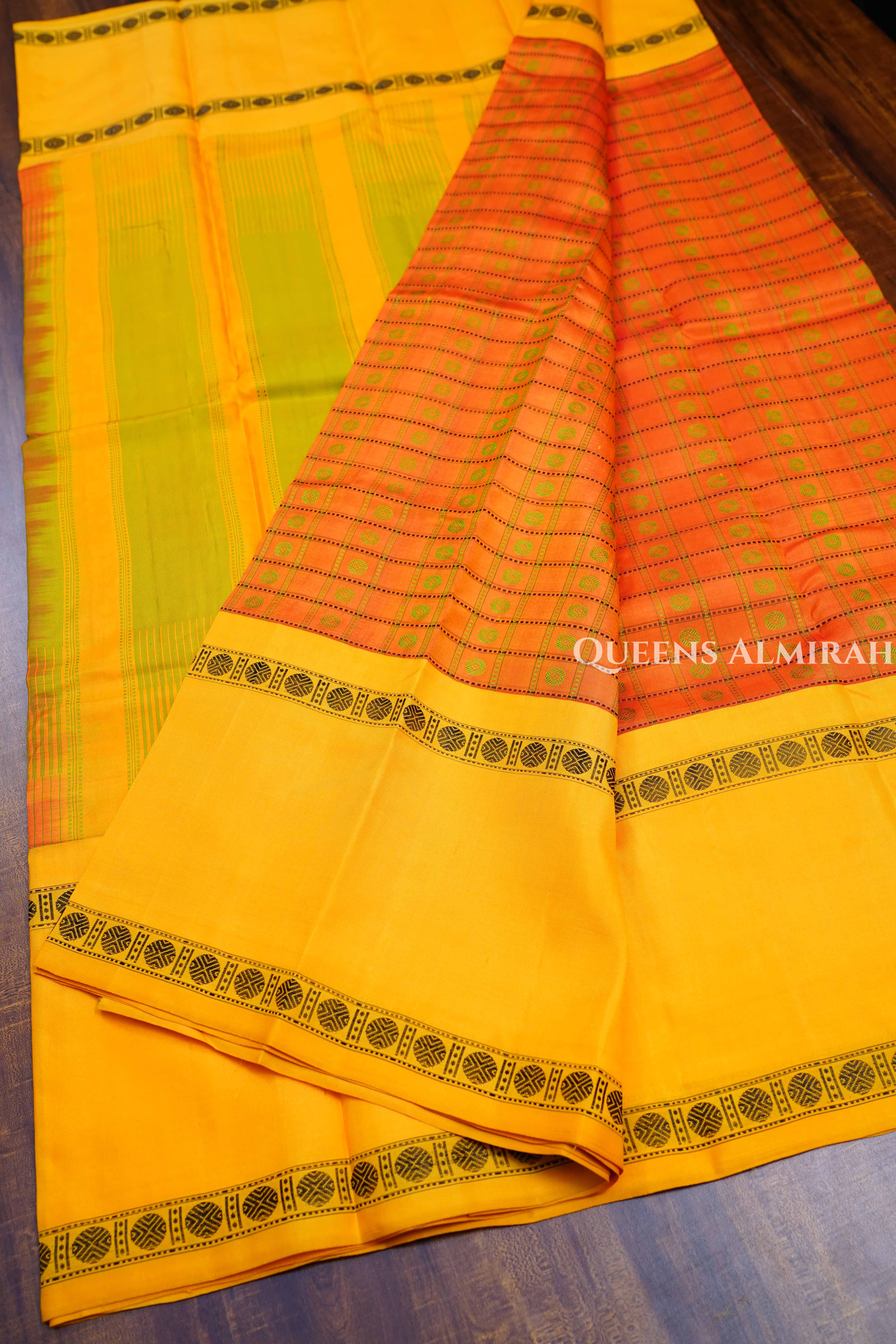 Orange With Yellow Pure Kanchivaram Silk Saree