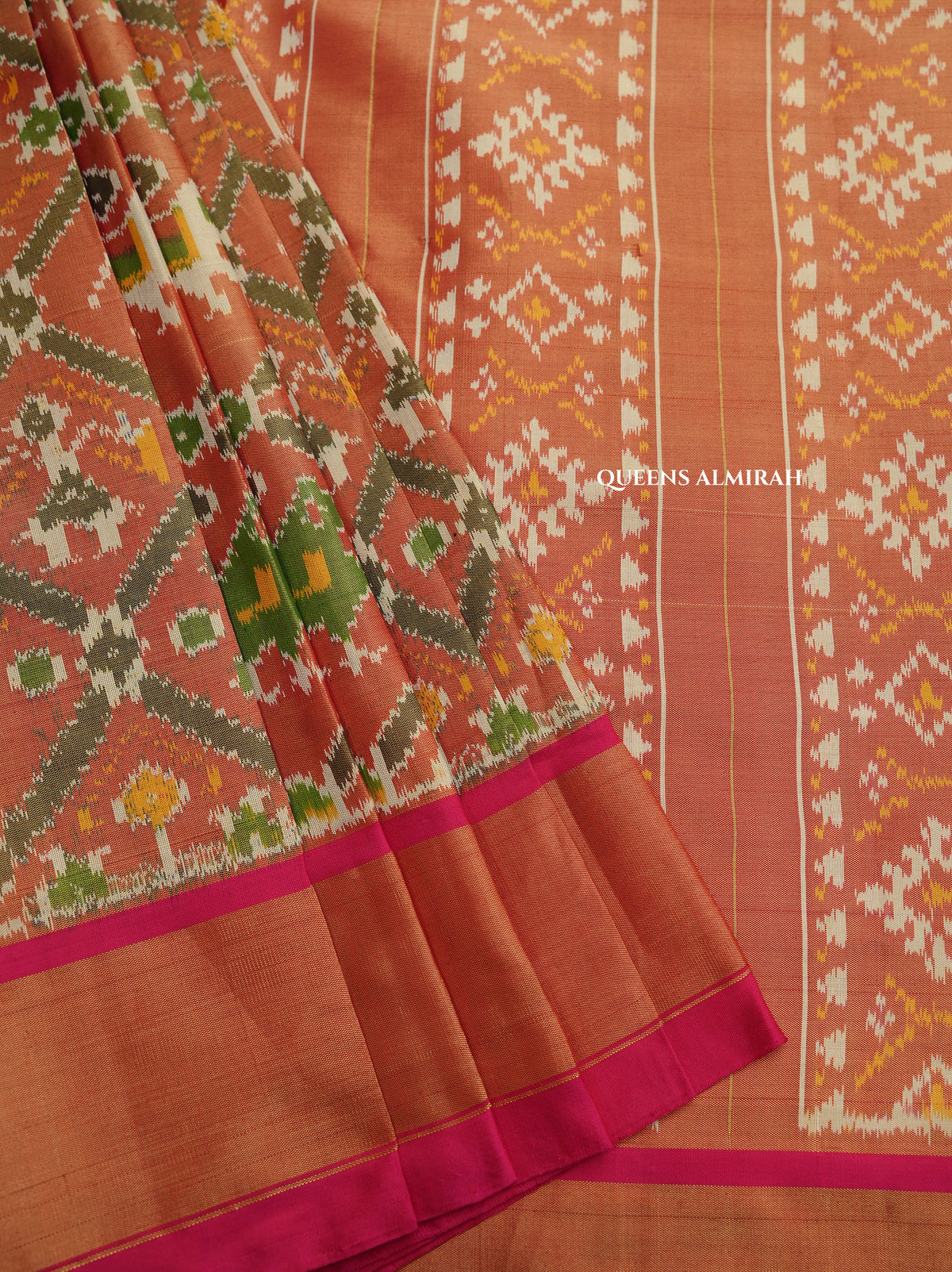 Rose Gold With Rani Pink Pochampally Tissue Silk Saree