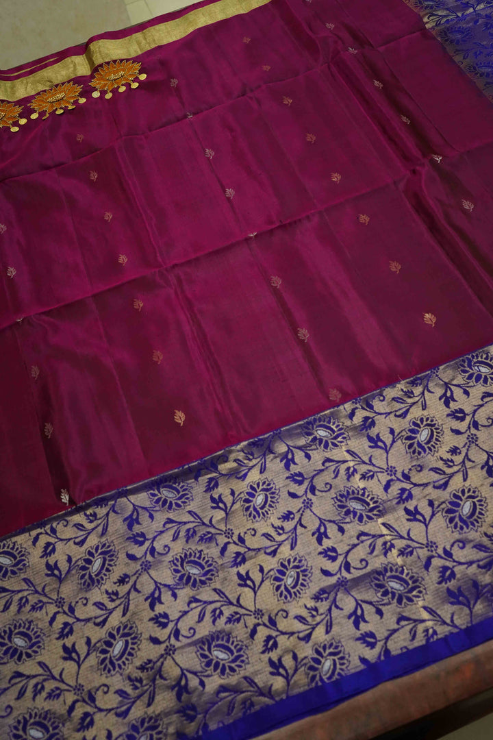 DARK MAGENTA DESIGNER SILK SAREE - Queens Jewel Emporium