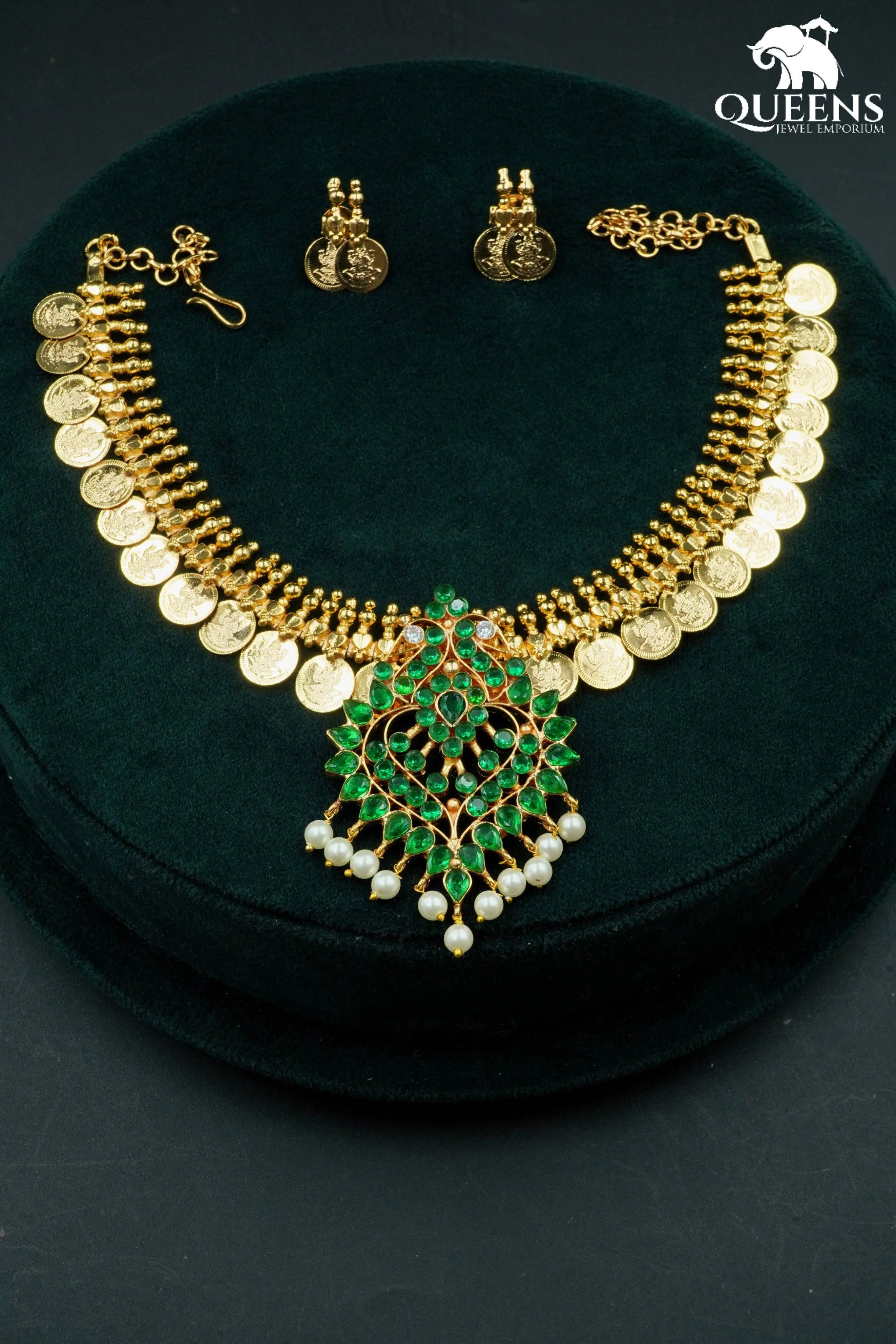 AADHYANTHA KASU NECKLACE - GREEN - Queens Jewel Emporium