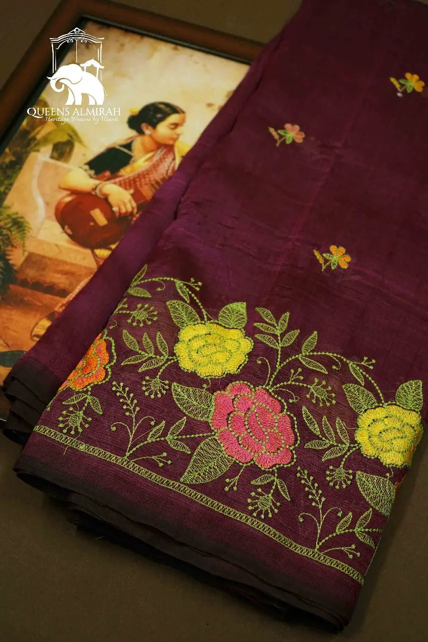 ALPINE PURPLE MANGALGIRI WITH EMBROIDERY SAREE - Queens Jewel Emporium